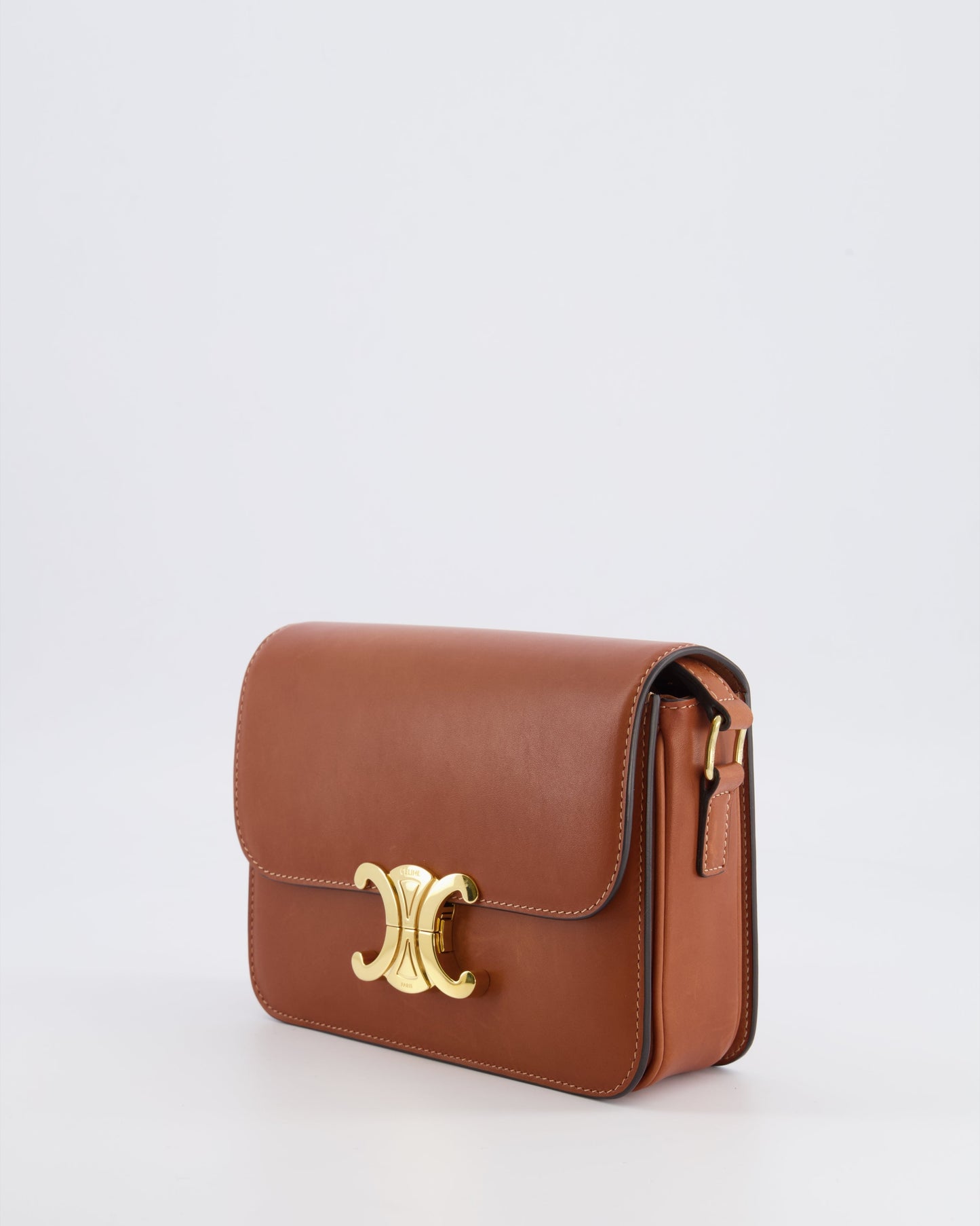 Celine Brown Calfskin Leather Teen Triomphe Bag with Gold Hardware RRP £3150