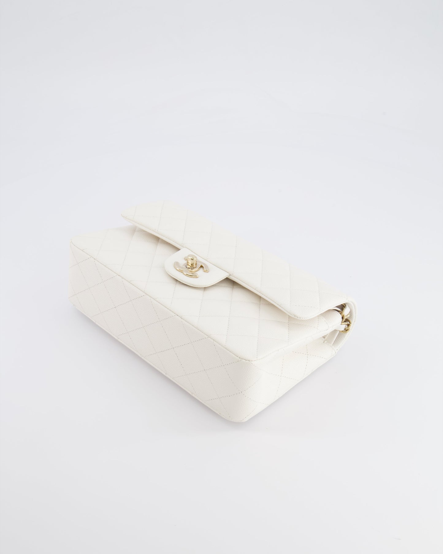 *HOT & RARE* Chanel White Small Classic Double Flap Bag in Caviar Leather with Champagne Gold Hardware