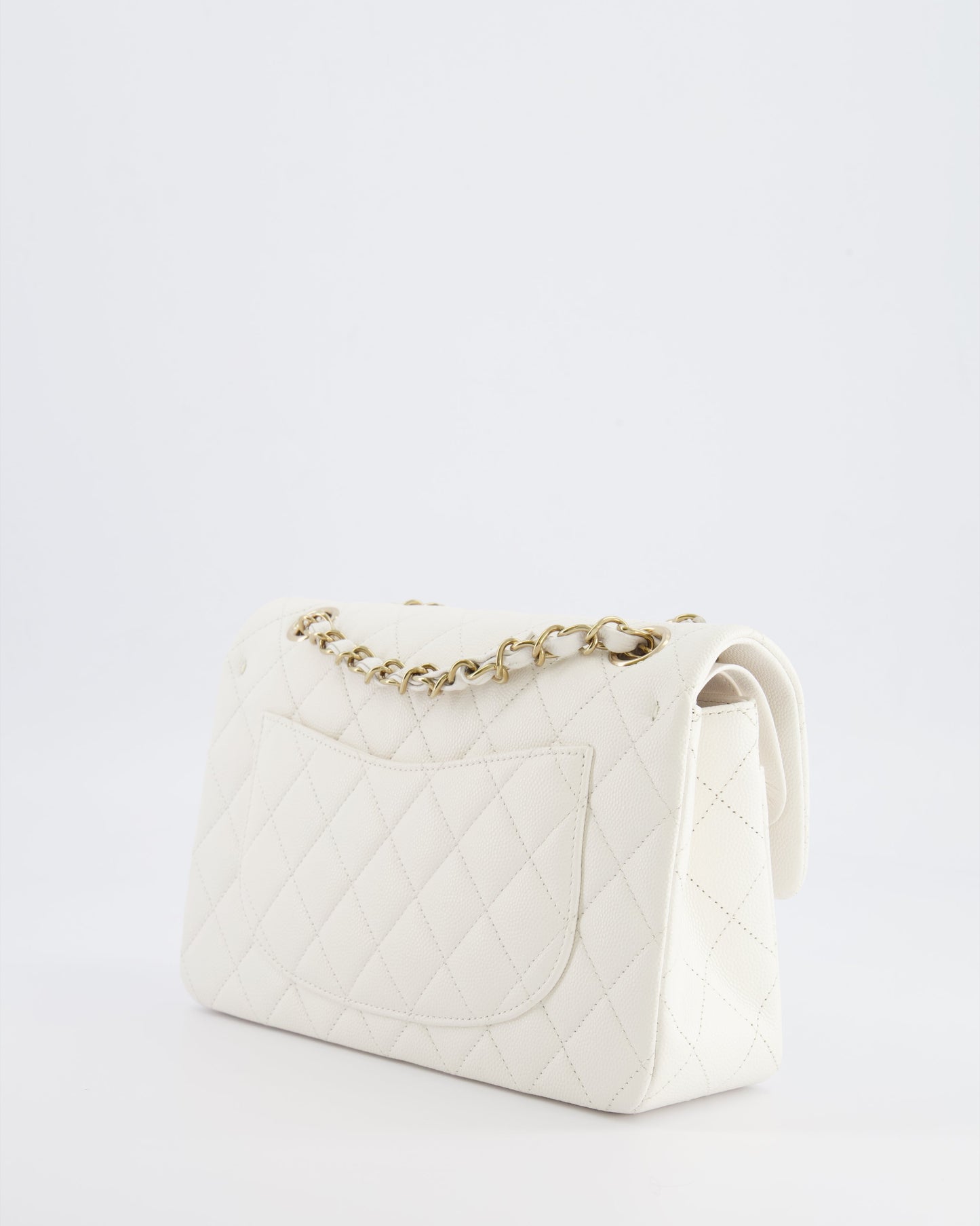 *HOT & RARE* Chanel White Small Classic Double Flap Bag in Caviar Leather with Champagne Gold Hardware