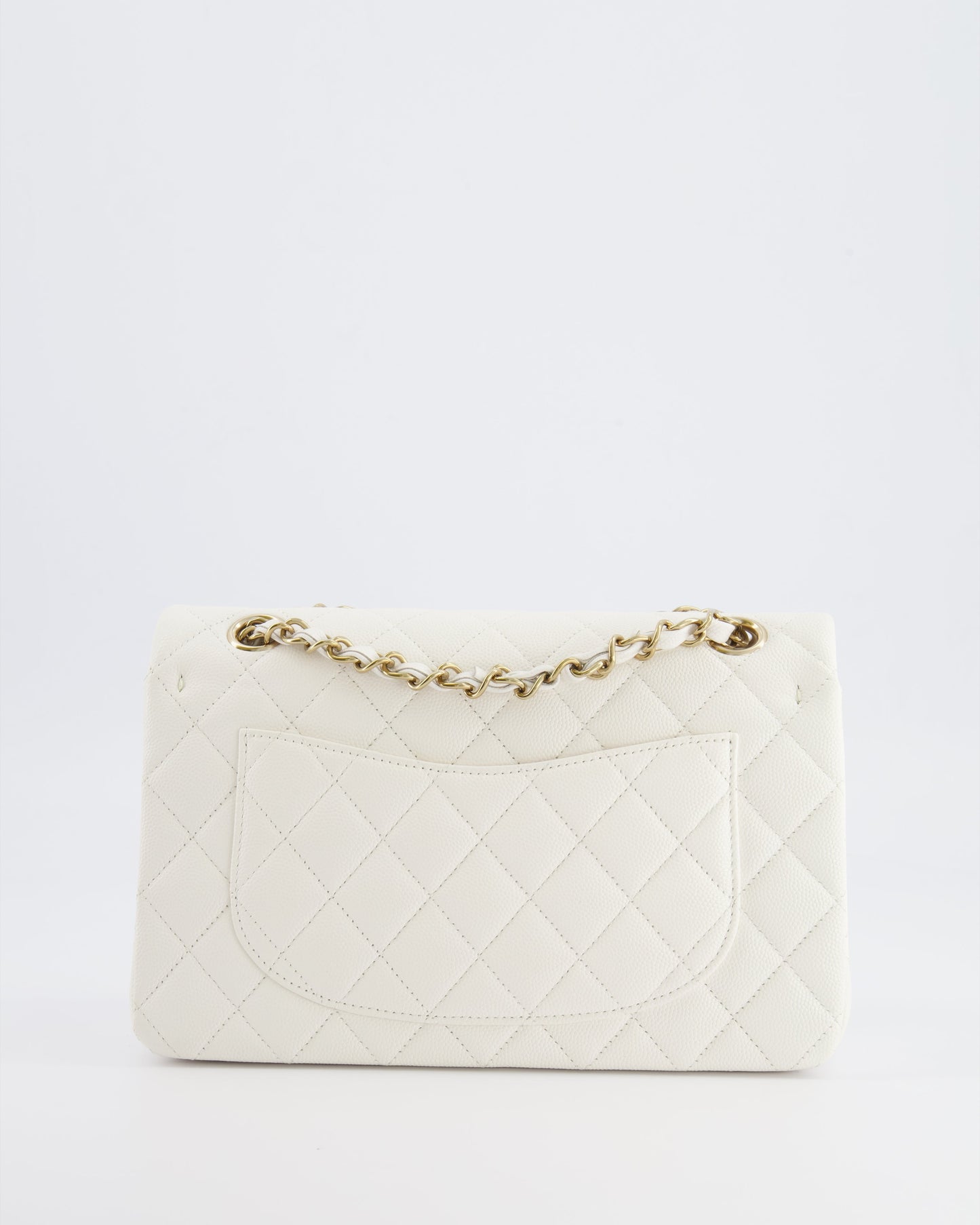 *HOT & RARE* Chanel White Small Classic Double Flap Bag in Caviar Leather with Champagne Gold Hardware