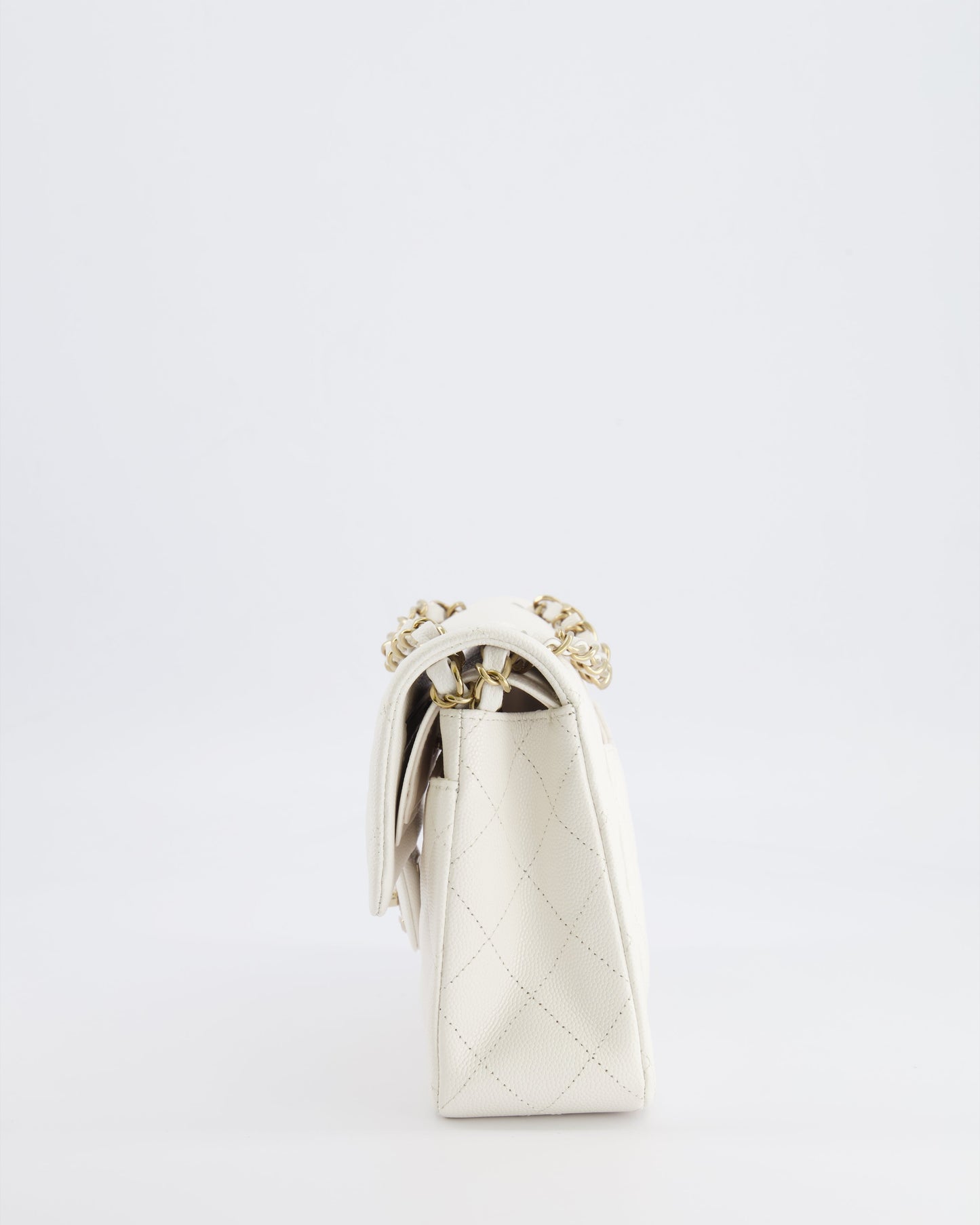 *HOT & RARE* Chanel White Small Classic Double Flap Bag in Caviar Leather with Champagne Gold Hardware