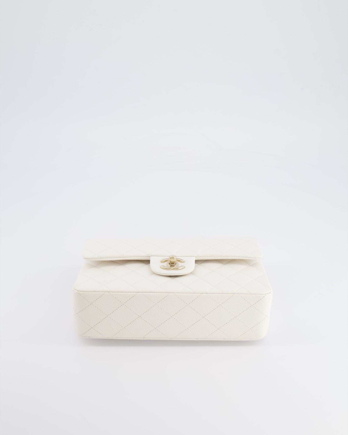 *HOT & RARE* Chanel White Small Classic Double Flap Bag in Caviar Leather with Champagne Gold Hardware