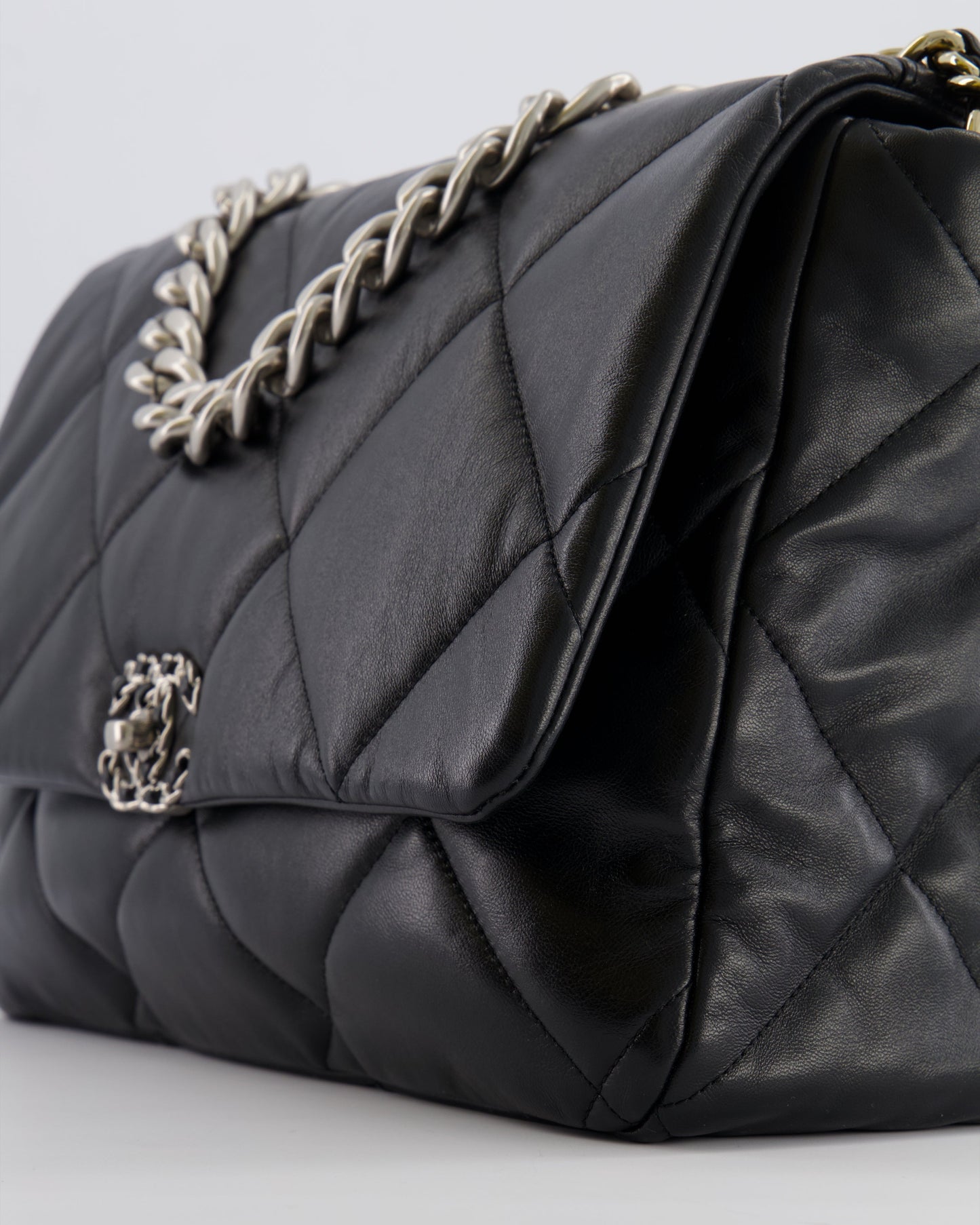 Chanel Black Maxi 19 Bag in Quilted Goatskin Leather with Mixed Hardware
