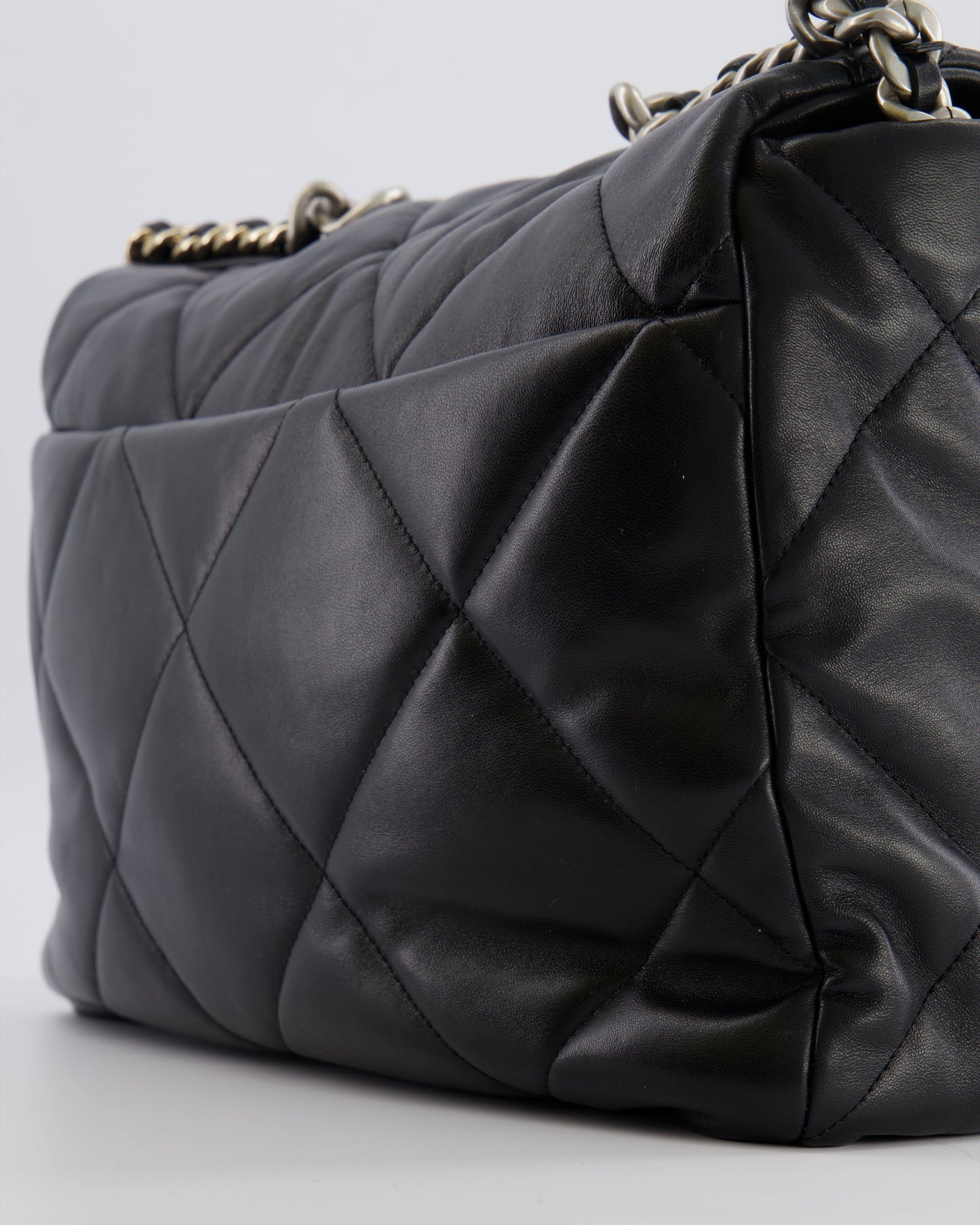 Chanel Black Maxi 19 Bag in Quilted Goatskin Leather with Mixed Hardware