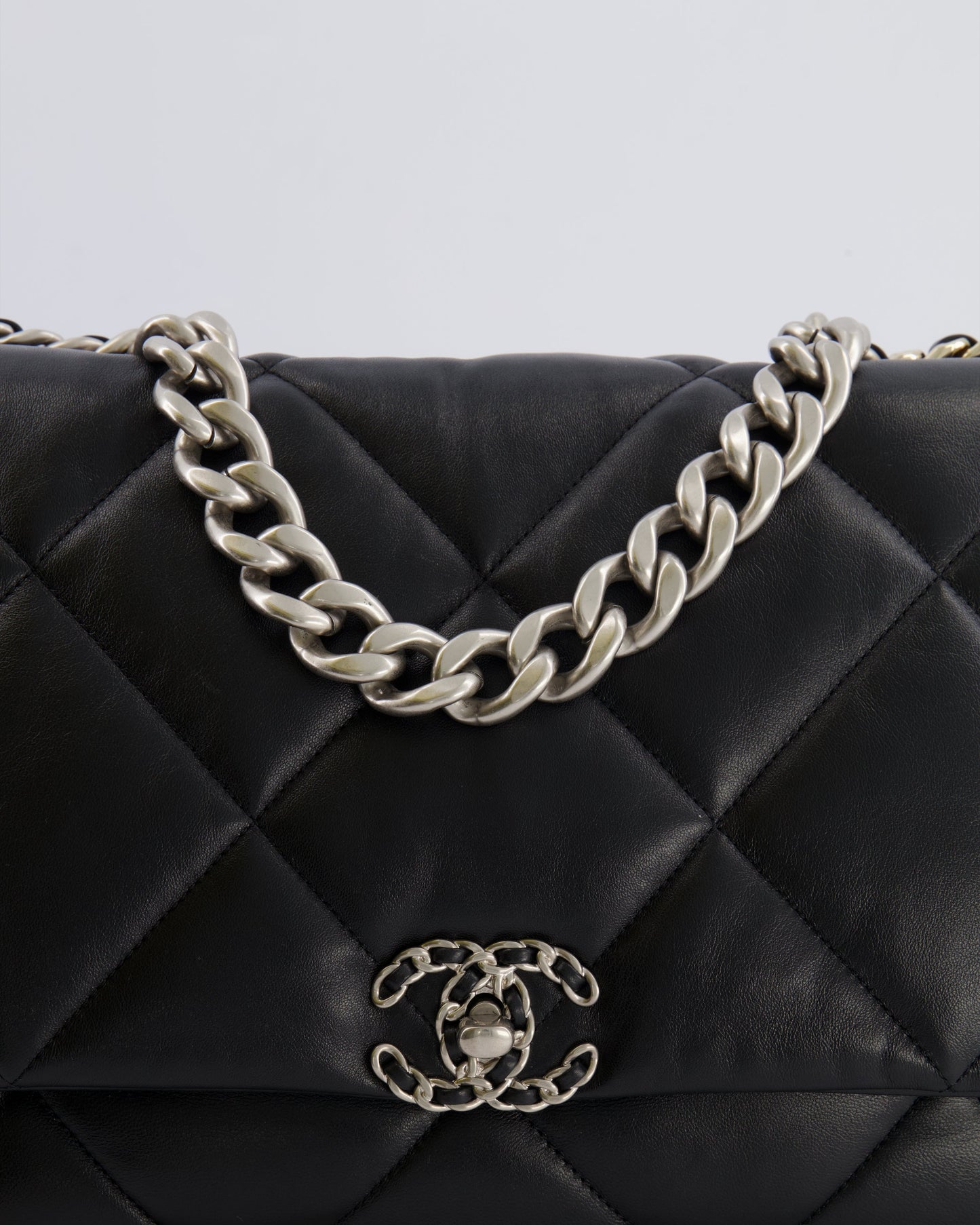 Chanel Black Maxi 19 Bag in Quilted Goatskin Leather with Mixed Hardware