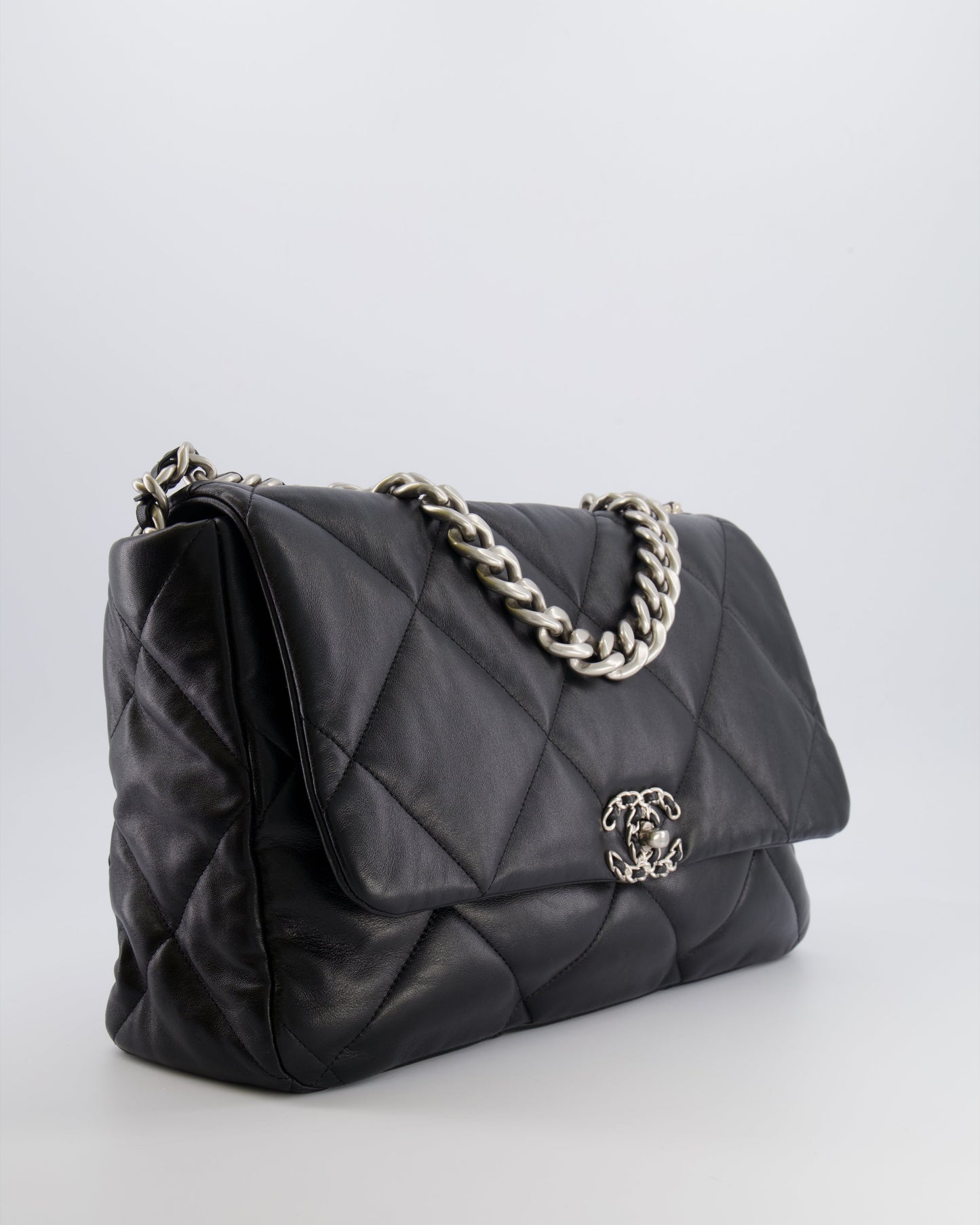 Chanel Black Maxi 19 Bag in Quilted Goatskin Leather with Mixed Hardware