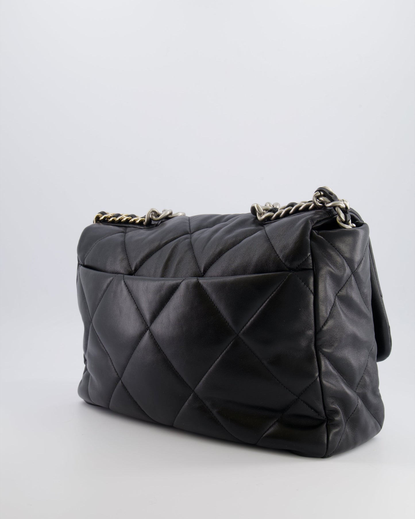 Chanel Black Maxi 19 Bag in Quilted Goatskin Leather with Mixed Hardware