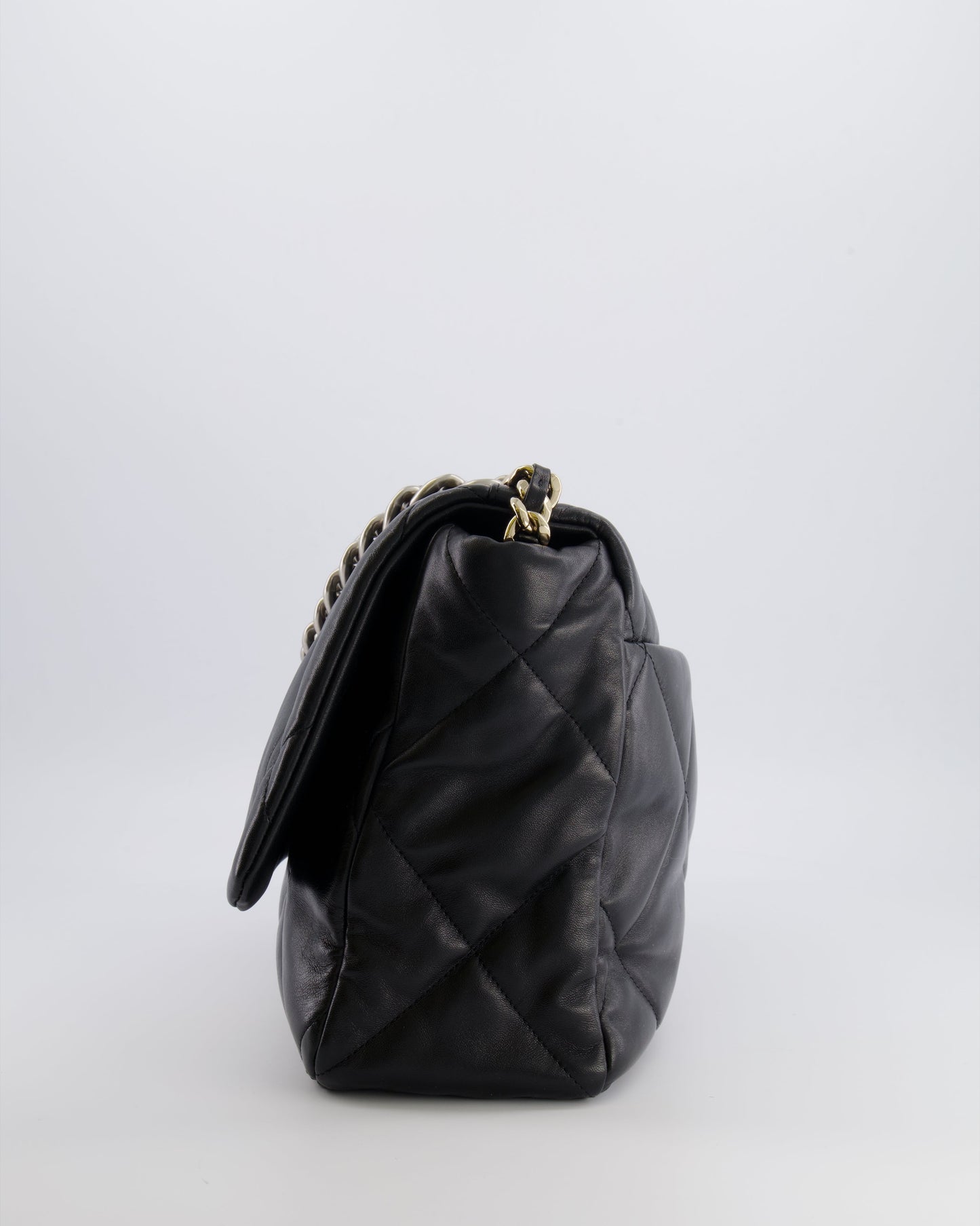 Chanel Black Maxi 19 Bag in Quilted Goatskin Leather with Mixed Hardware