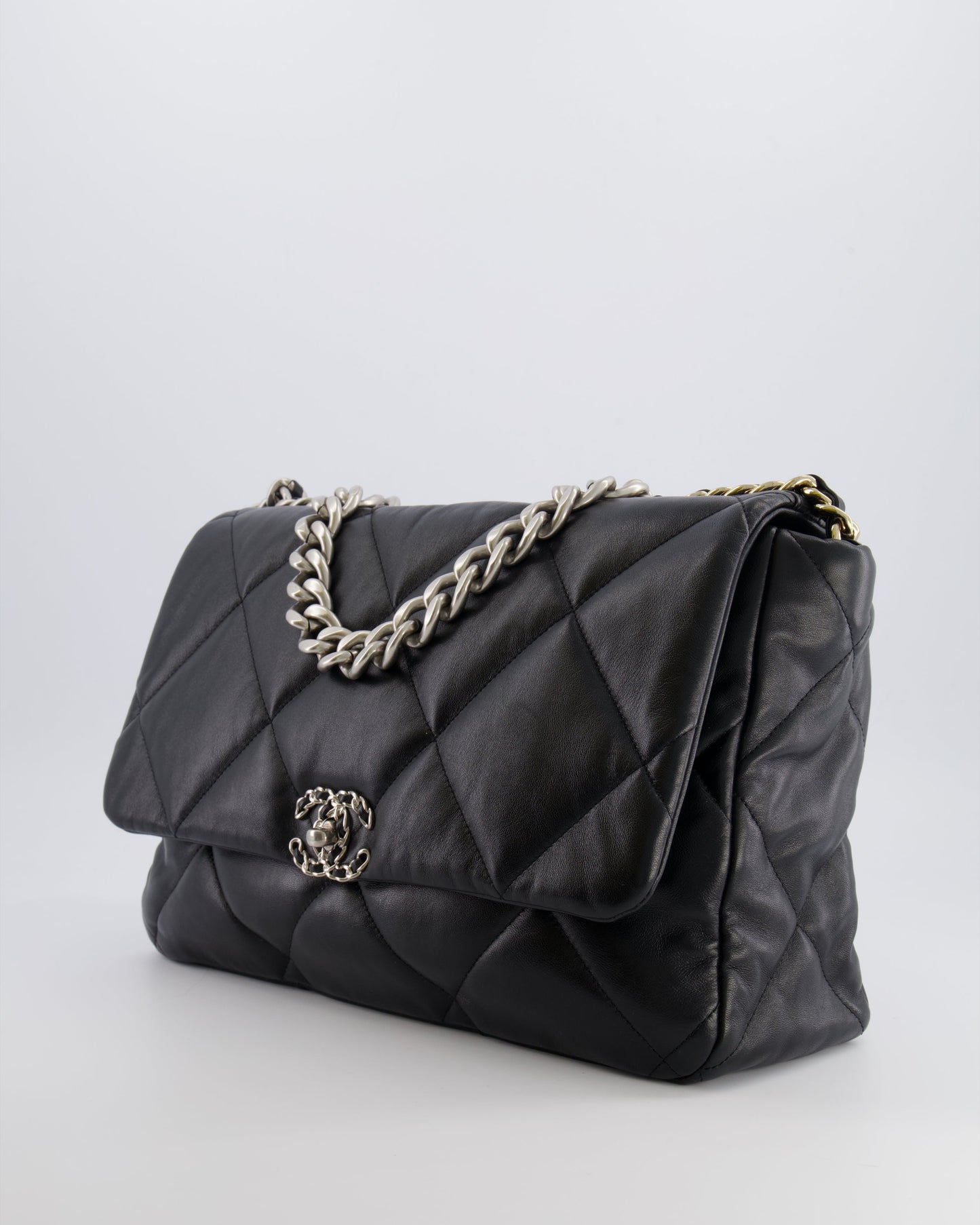 Chanel Black Maxi 19 Bag in Quilted Goatskin Leather with Mixed Hardware