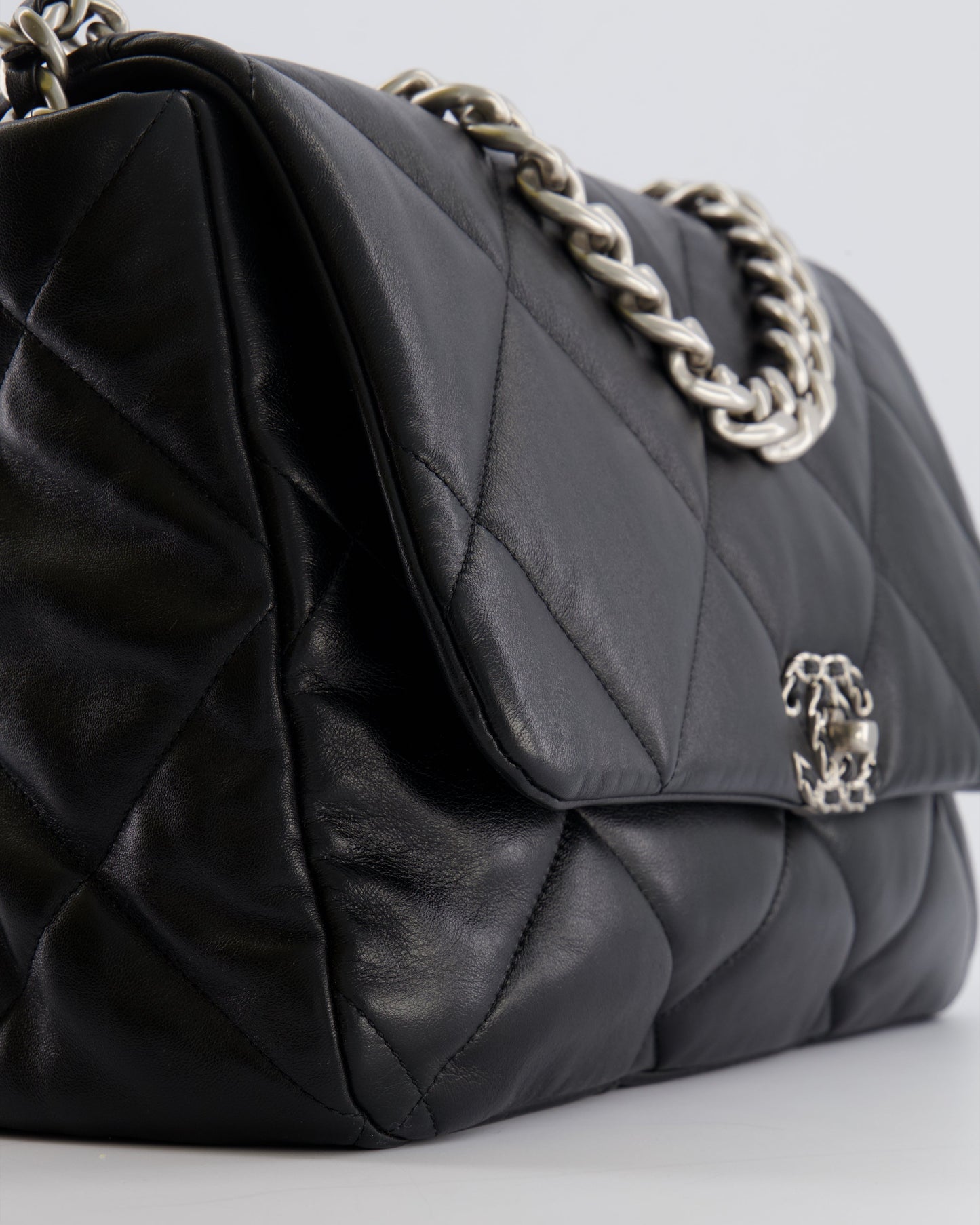 Chanel Black Maxi 19 Bag in Quilted Goatskin Leather with Mixed Hardware