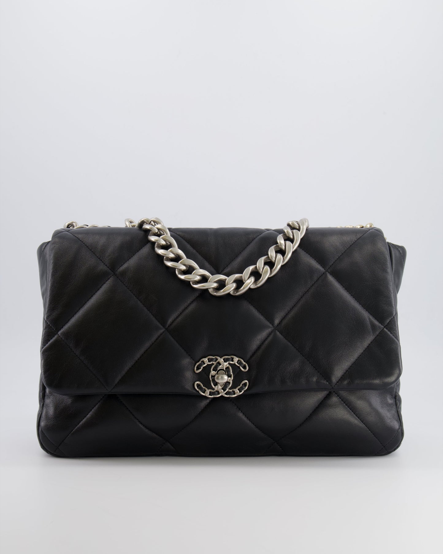 Chanel Black Maxi 19 Bag in Quilted Goatskin Leather with Mixed Hardware