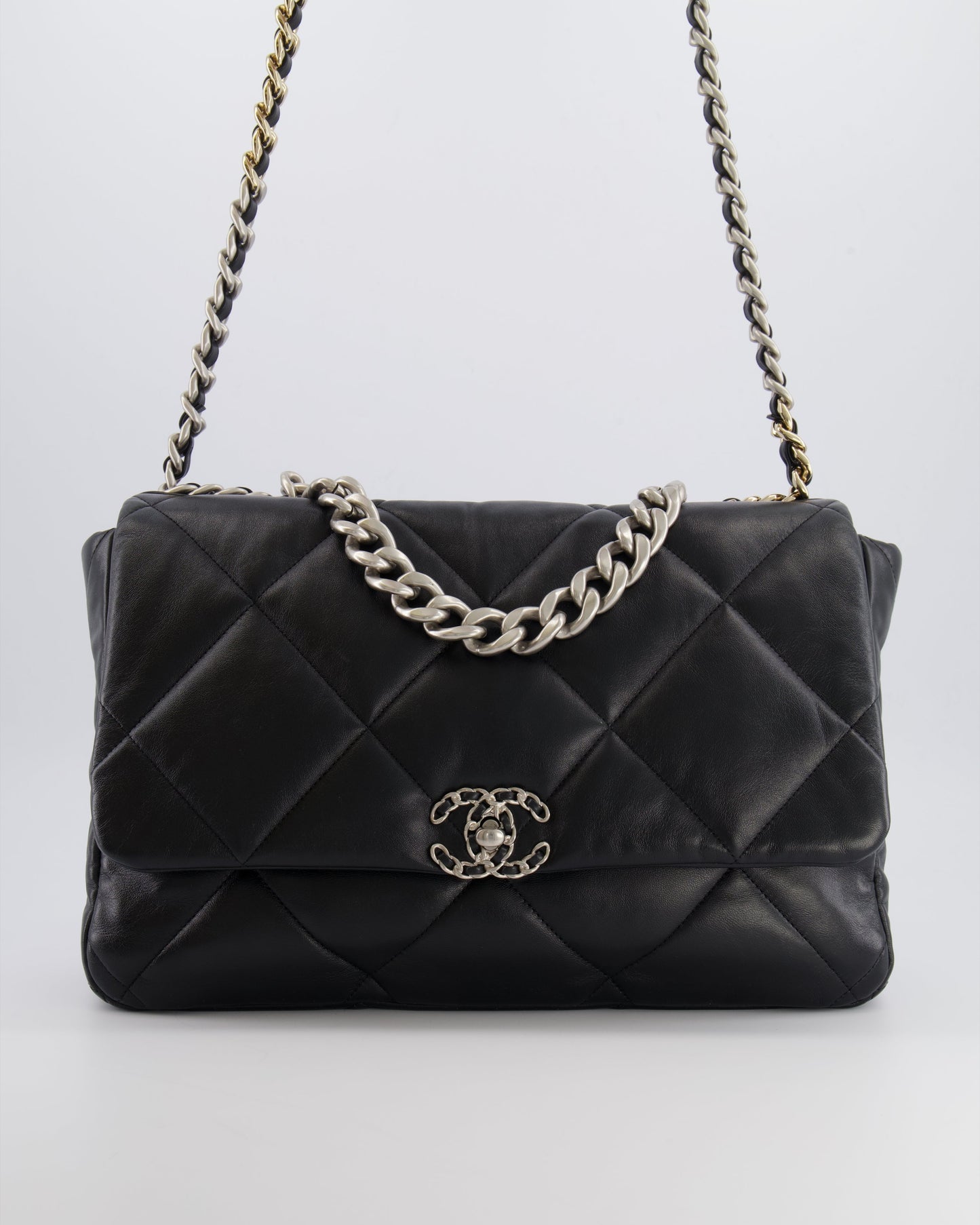 Chanel Black Maxi 19 Bag in Quilted Goatskin Leather with Mixed Hardware