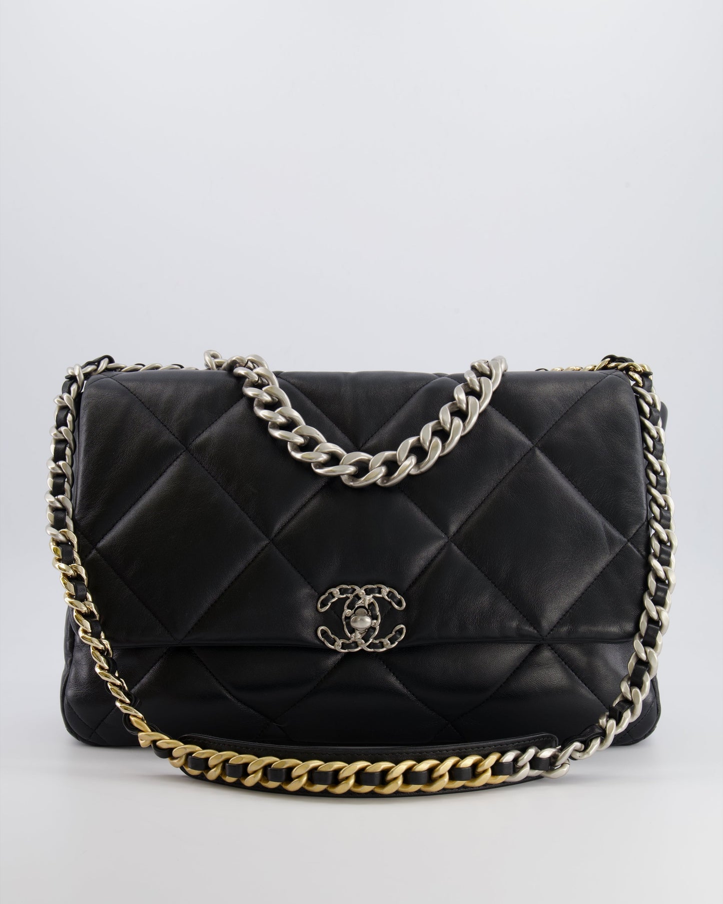 Chanel Black Maxi 19 Bag in Quilted Goatskin Leather with Mixed Hardware