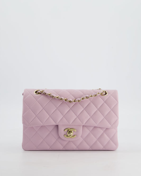 *HOT* Chanel Small Classic Double Flap Bag in Lilac Caviar Leather with Champagne Gold Hardware