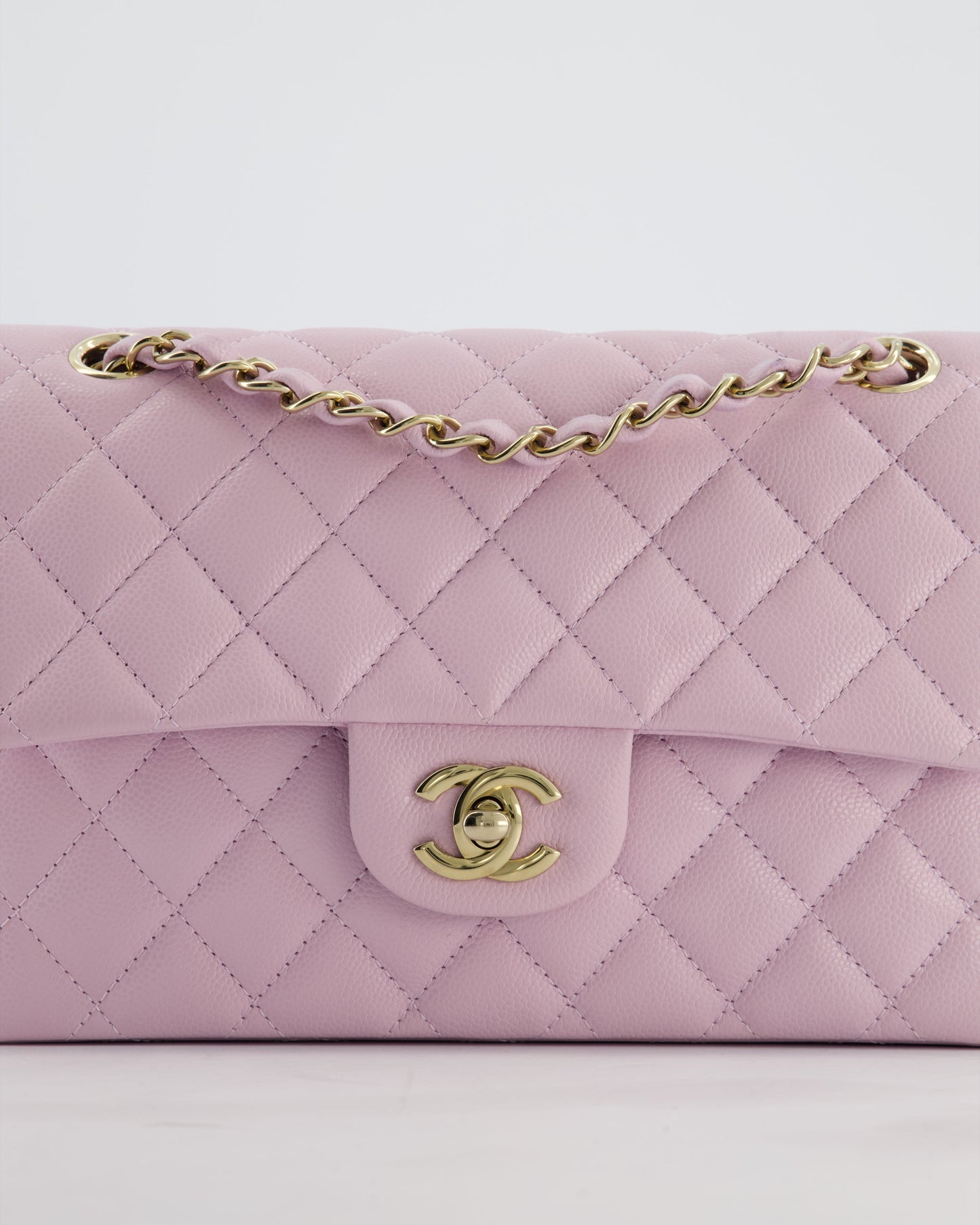 *HOT* Chanel Small Classic Double Flap Bag in Lilac Caviar Leather with Champagne Gold Hardware