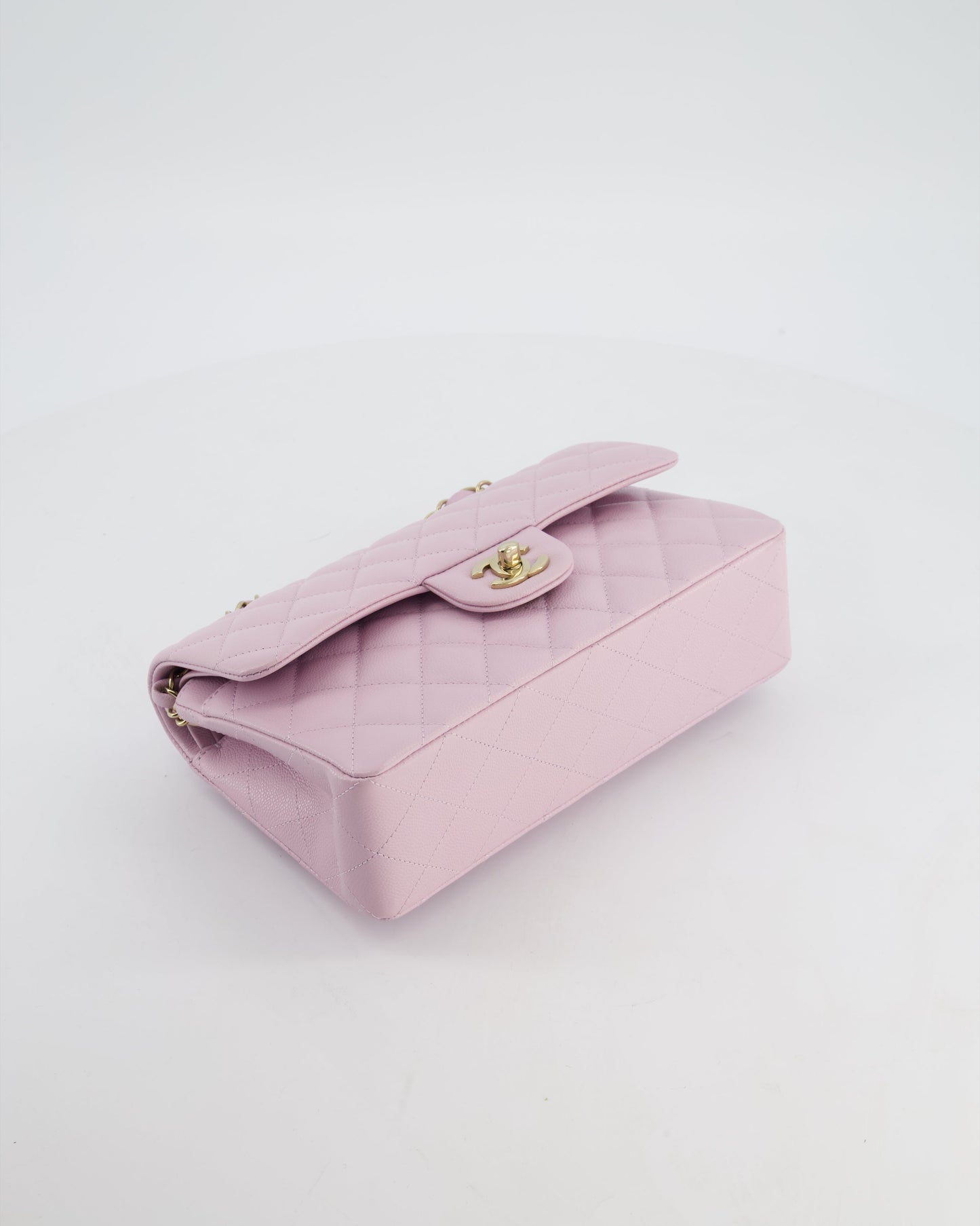 *HOT* Chanel Small Classic Double Flap Bag in Lilac Caviar Leather with Champagne Gold Hardware