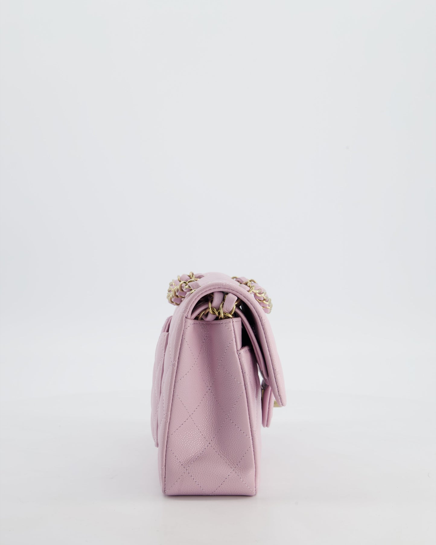 *HOT* Chanel Small Classic Double Flap Bag in Lilac Caviar Leather with Champagne Gold Hardware