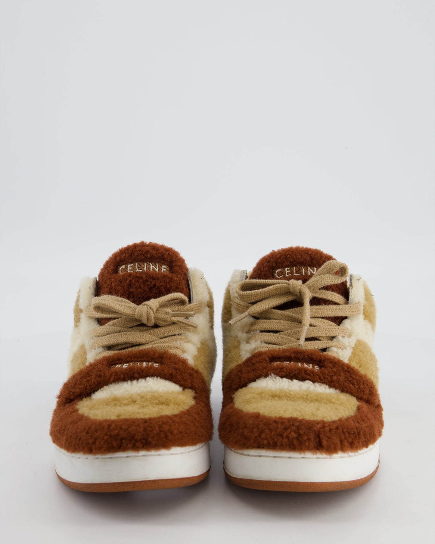 CŽline Brown and Cream Shearling Trainers with Logo Detail Size EU 37