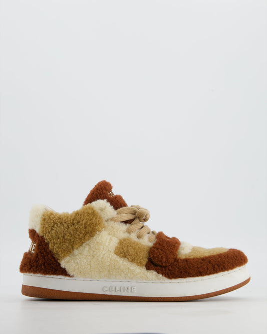 CŽline Brown and Cream Shearling Trainers with Logo Detail Size EU 37
