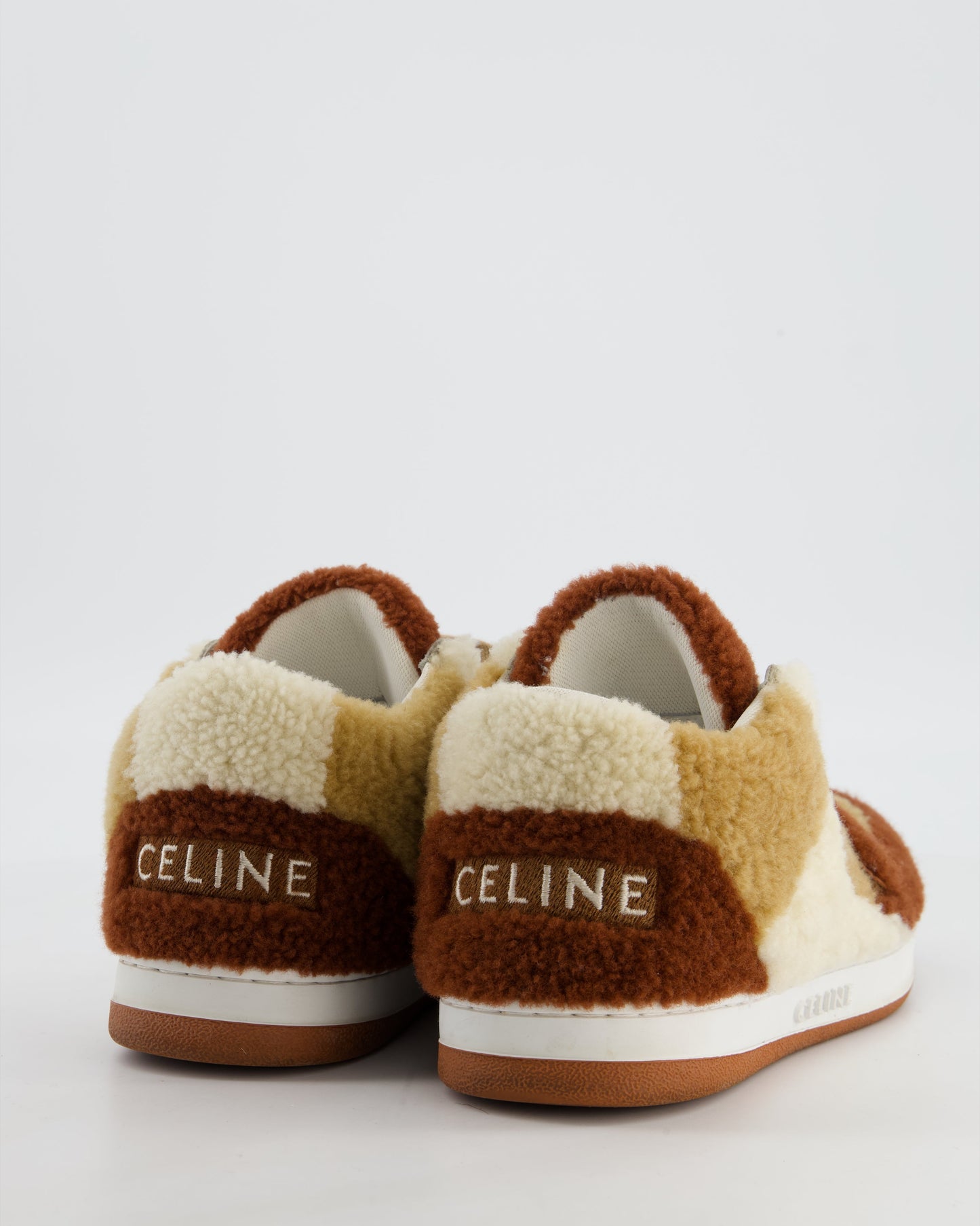 CŽline Brown and Cream Shearling Trainers with Logo Detail Size EU 37