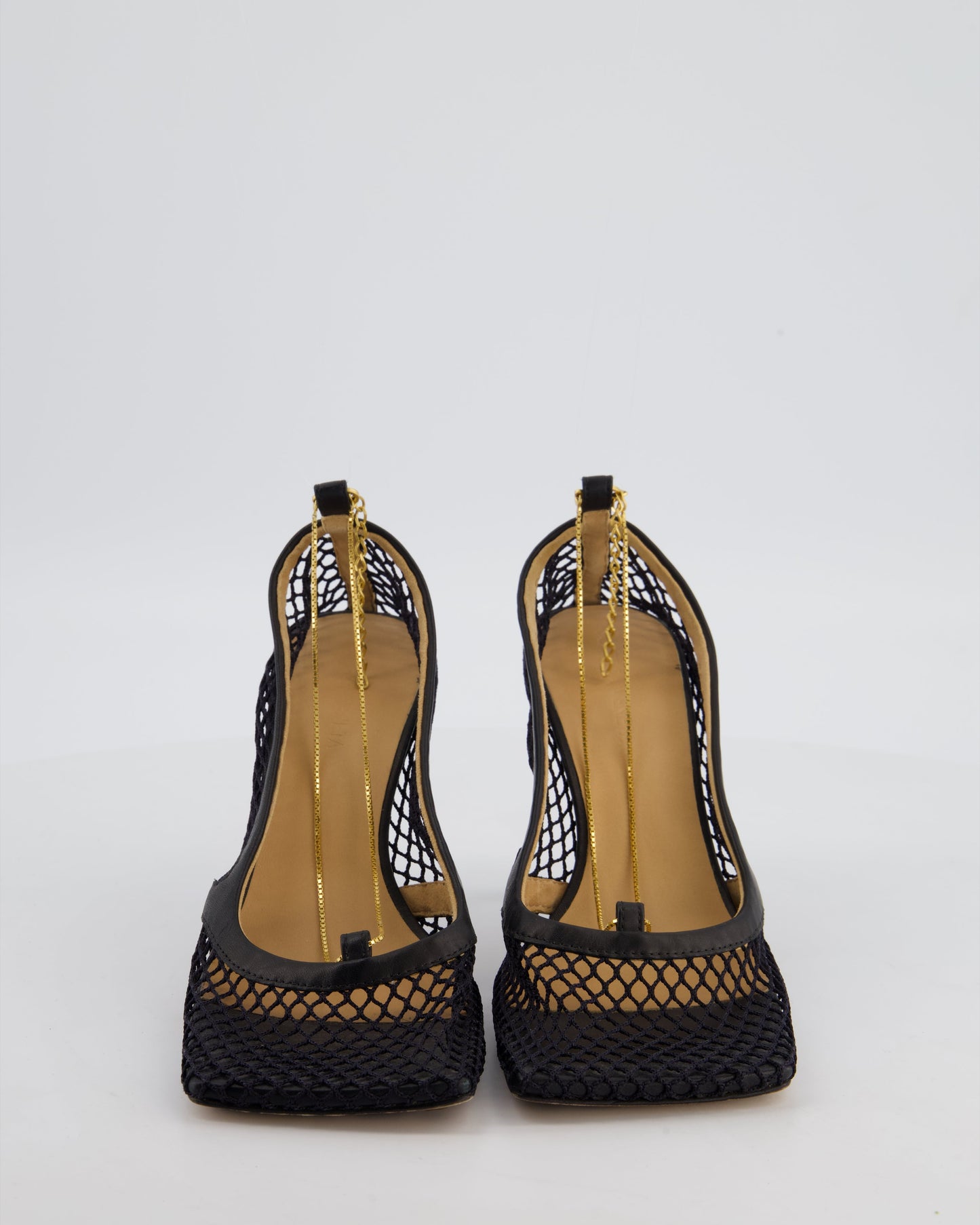 Bottega Veneta Black Mesh Stretch Heels with Gold Chain Detail Size EU 37 RRP £905