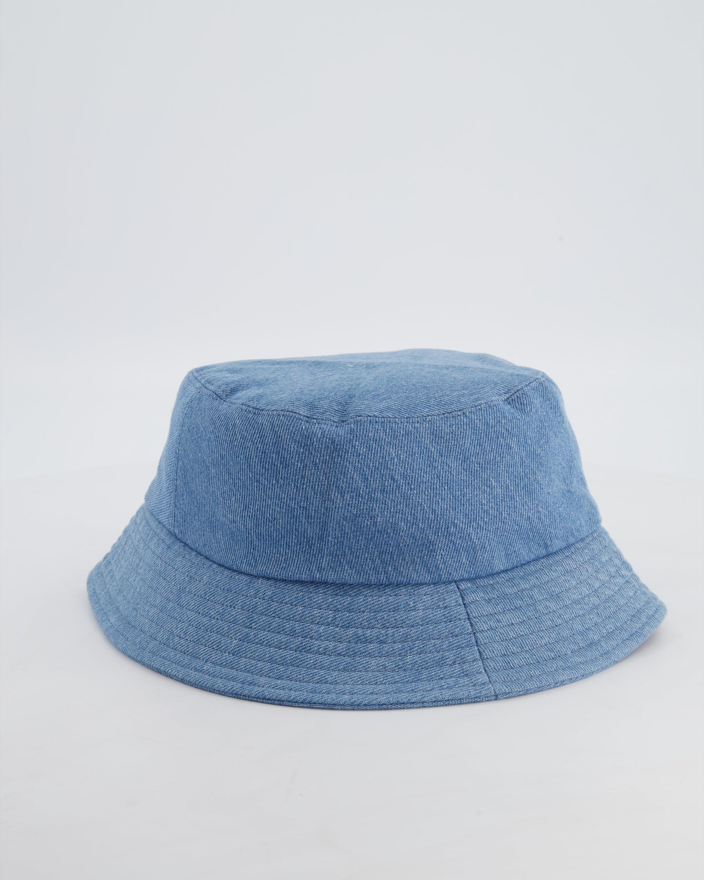 Chanel 22S Blue Denim Bucket Hat with White Stitched Sequin Chanel Logo Size L