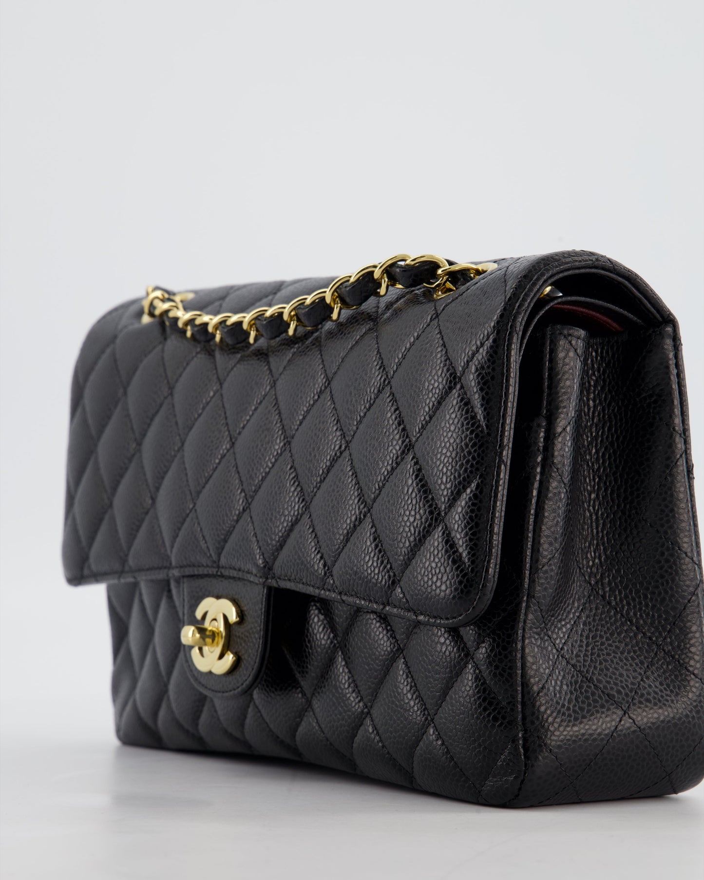 Chanel Black Medium Classic Double Flap Bag in Caviar Leather with Gold Hardware