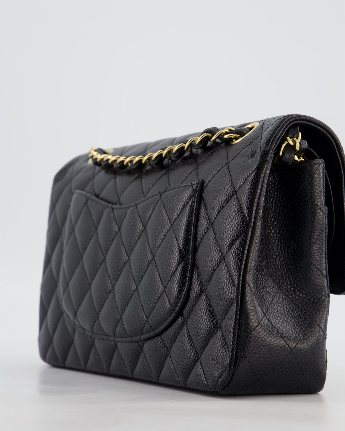 Chanel Black Medium Classic Double Flap Bag in Caviar Leather with Gold Hardware