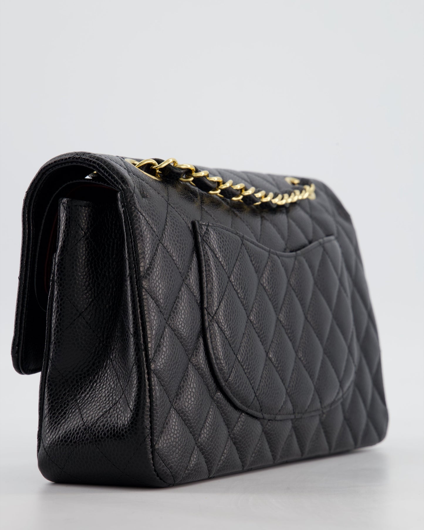 Chanel Black Medium Classic Double Flap Bag in Caviar Leather with Gold Hardware