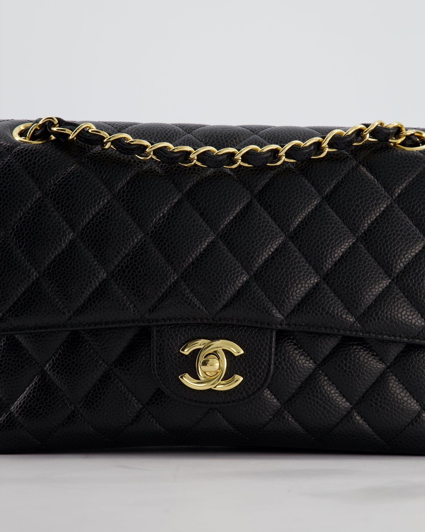 Chanel Black Medium Classic Double Flap Bag in Caviar Leather with Gold Hardware