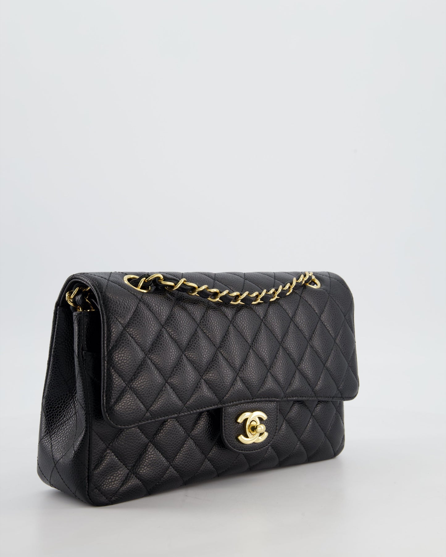 Chanel Black Medium Classic Double Flap Bag in Caviar Leather with Gold Hardware