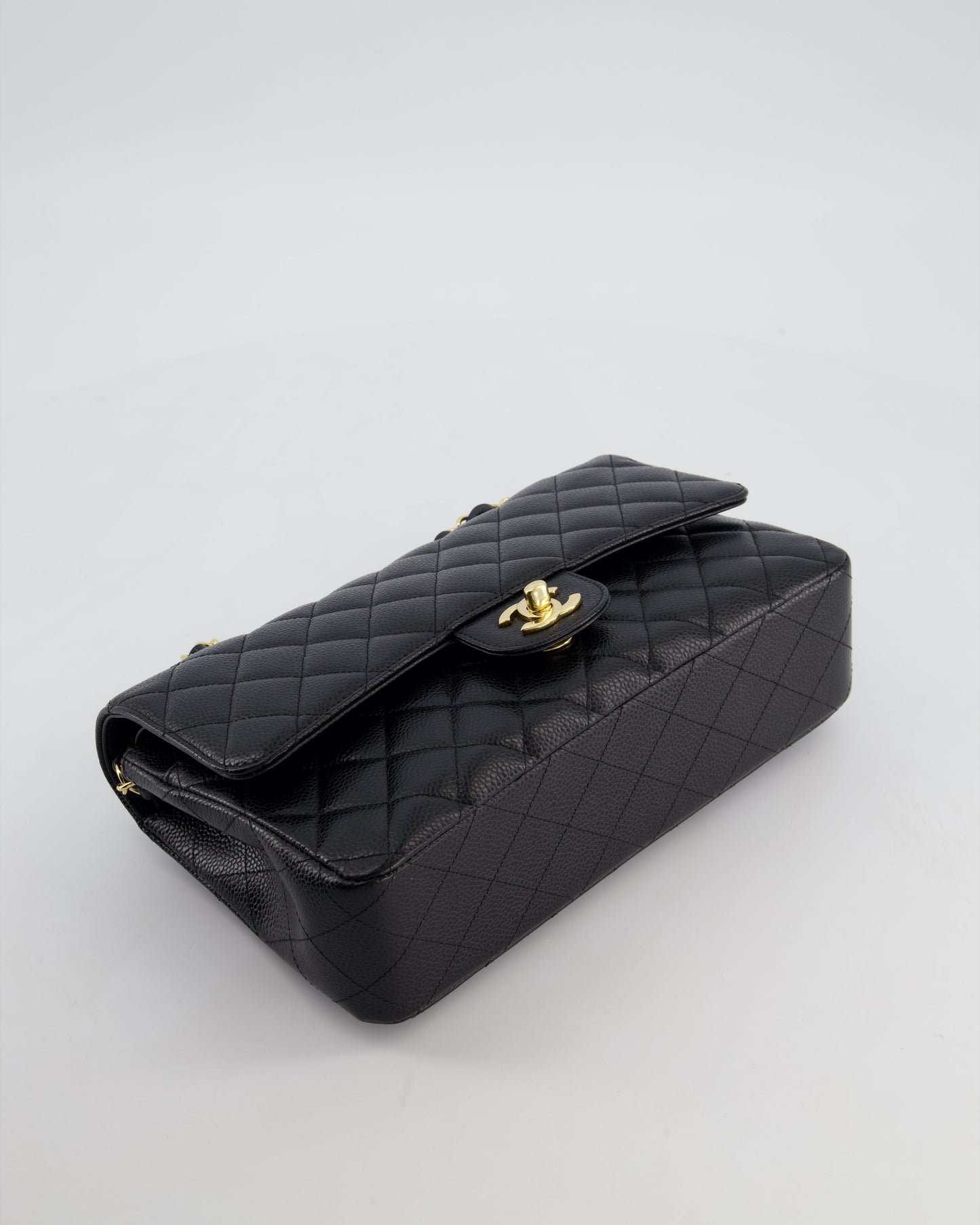 Chanel Black Medium Classic Double Flap Bag in Caviar Leather with Gold Hardware