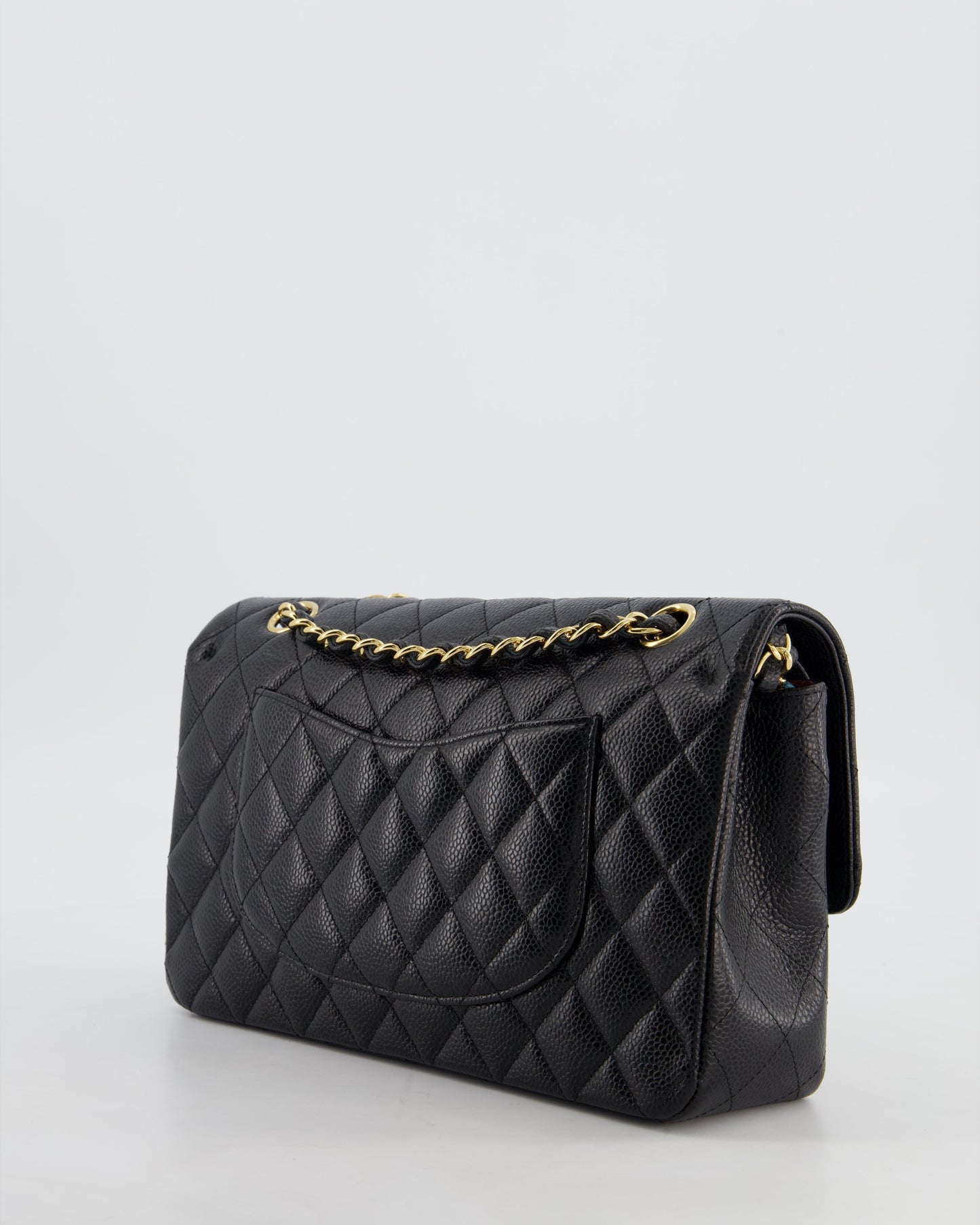 Chanel Black Medium Classic Double Flap Bag in Caviar Leather with Gold Hardware
