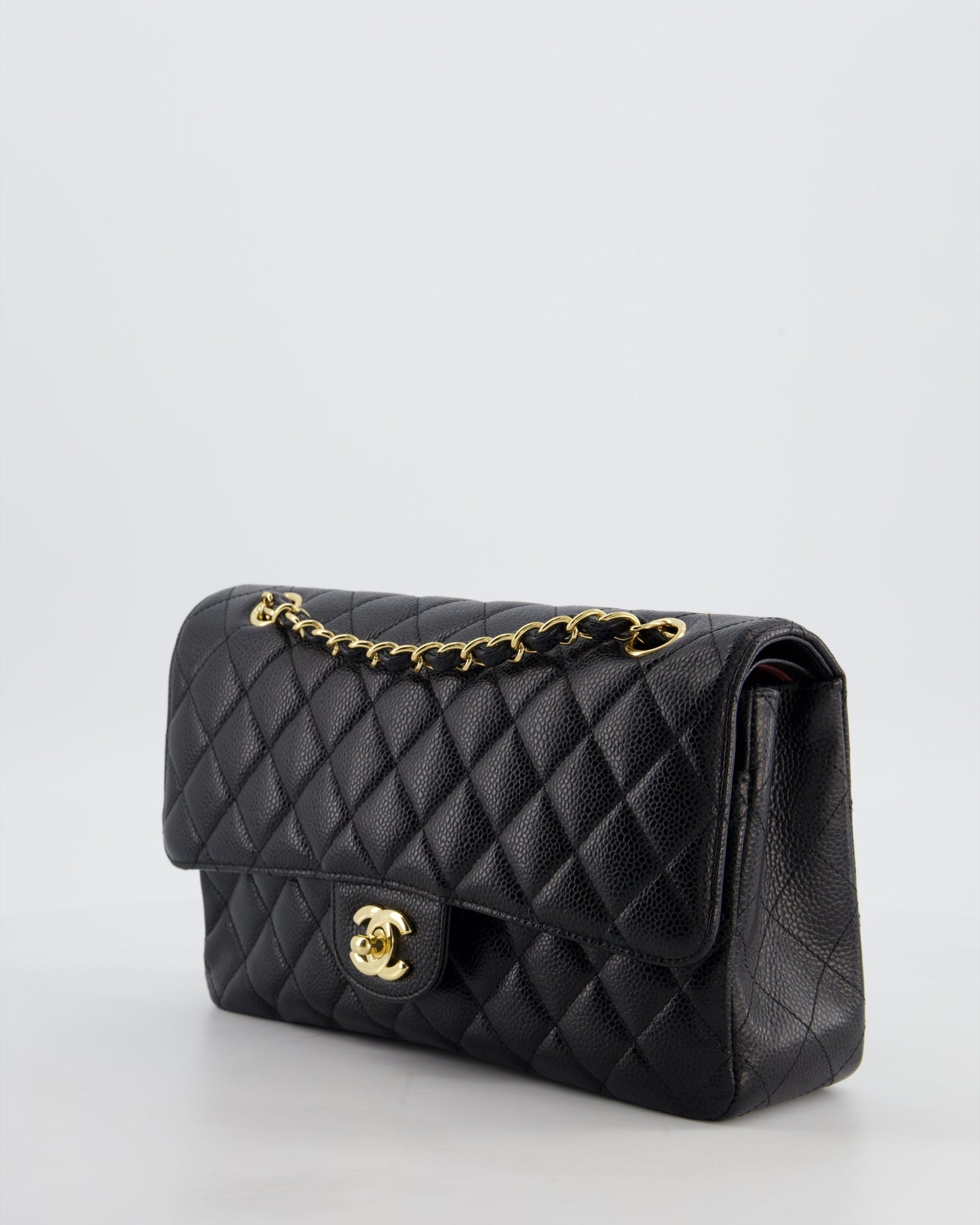 Chanel Black Medium Classic Double Flap Bag in Caviar Leather with Gold Hardware