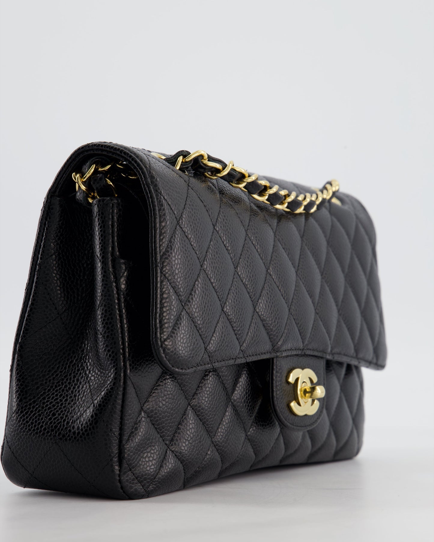 Chanel Black Medium Classic Double Flap Bag in Caviar Leather with Gold Hardware