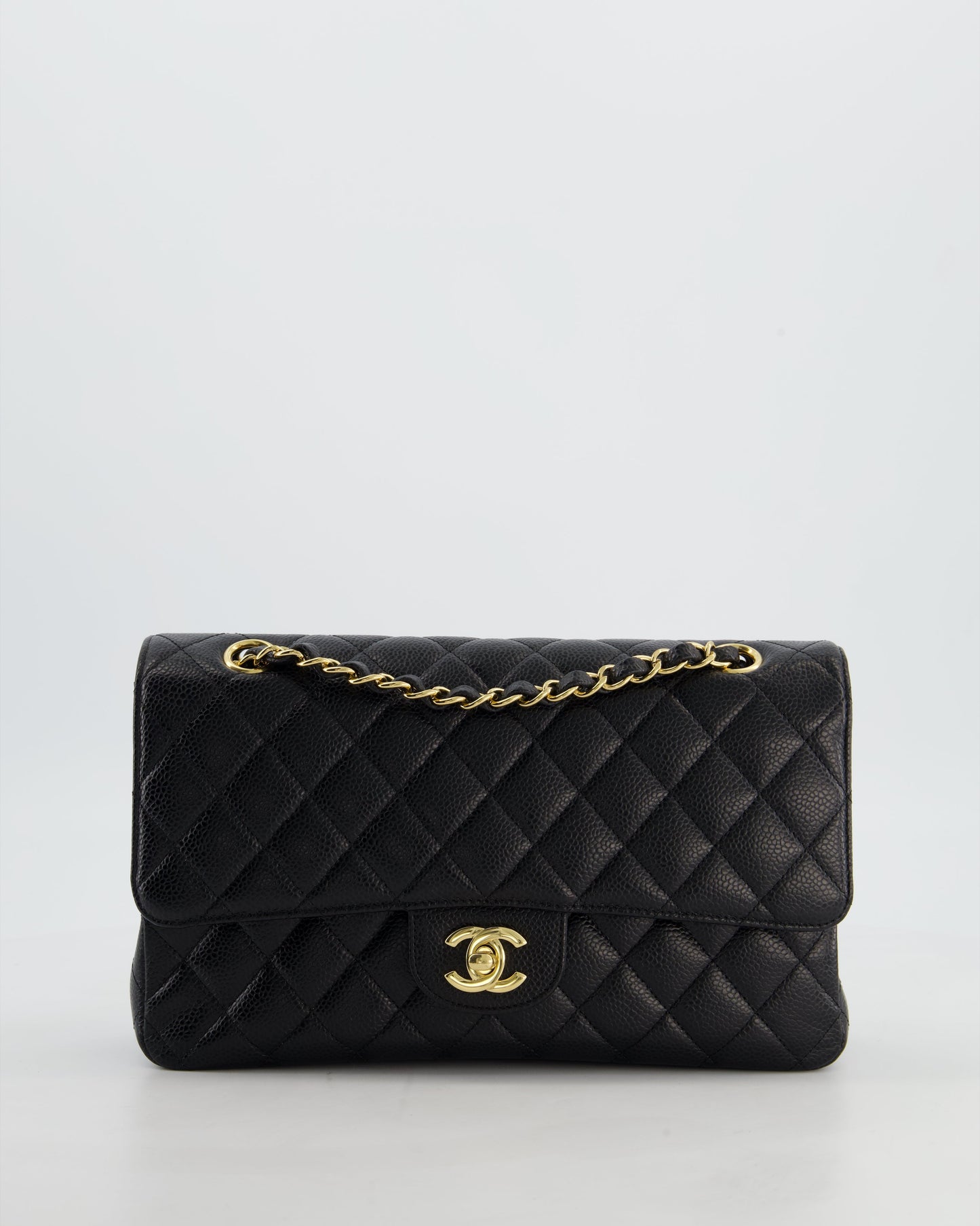 Chanel Black Medium Classic Double Flap Bag in Caviar Leather with Gold Hardware