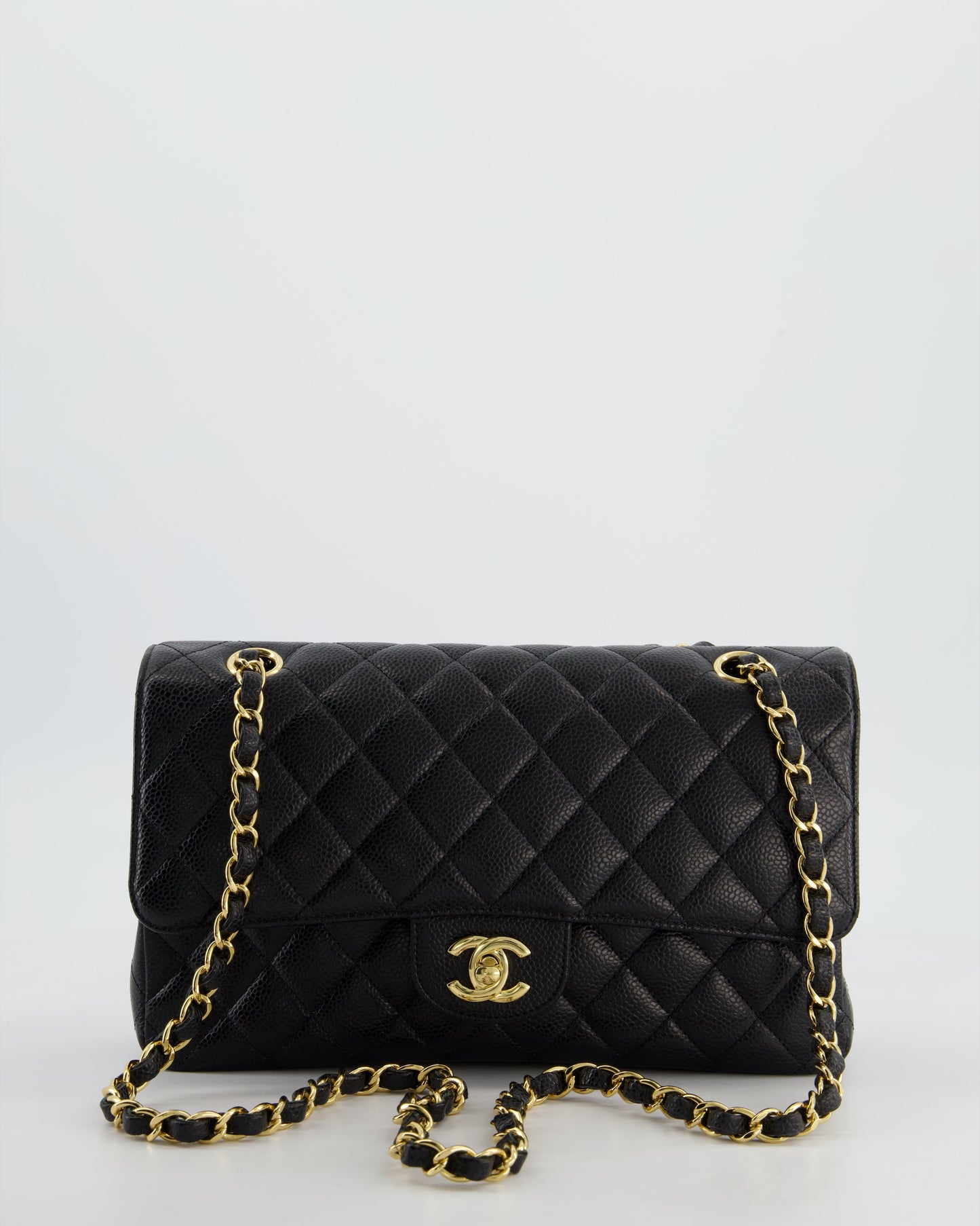 Chanel Black Medium Classic Double Flap Bag in Caviar Leather with Gold Hardware