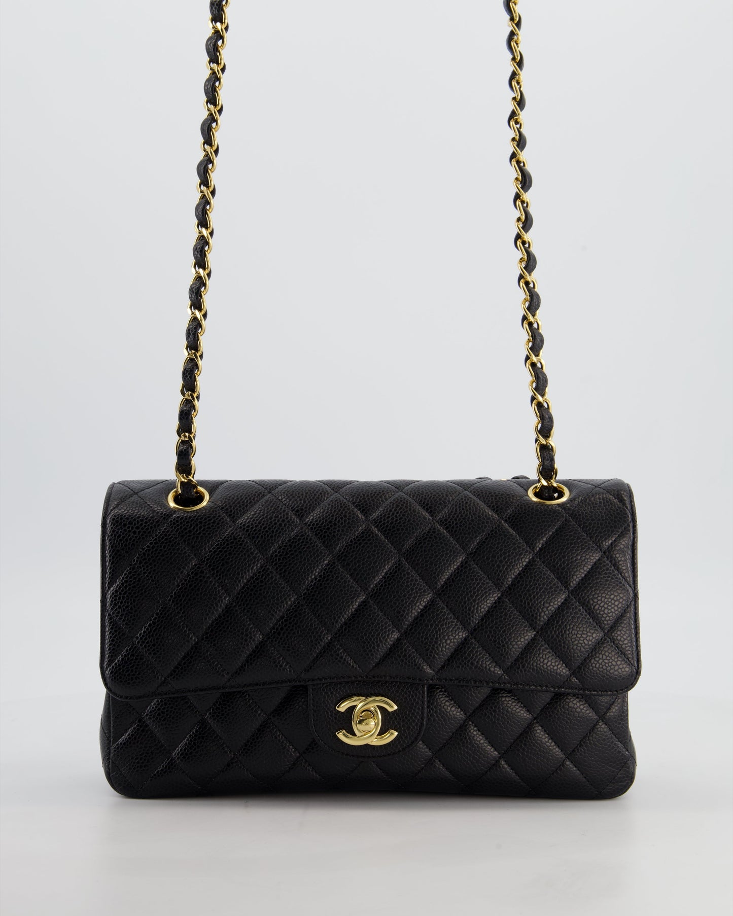 Chanel Black Medium Classic Double Flap Bag in Caviar Leather with Gold Hardware