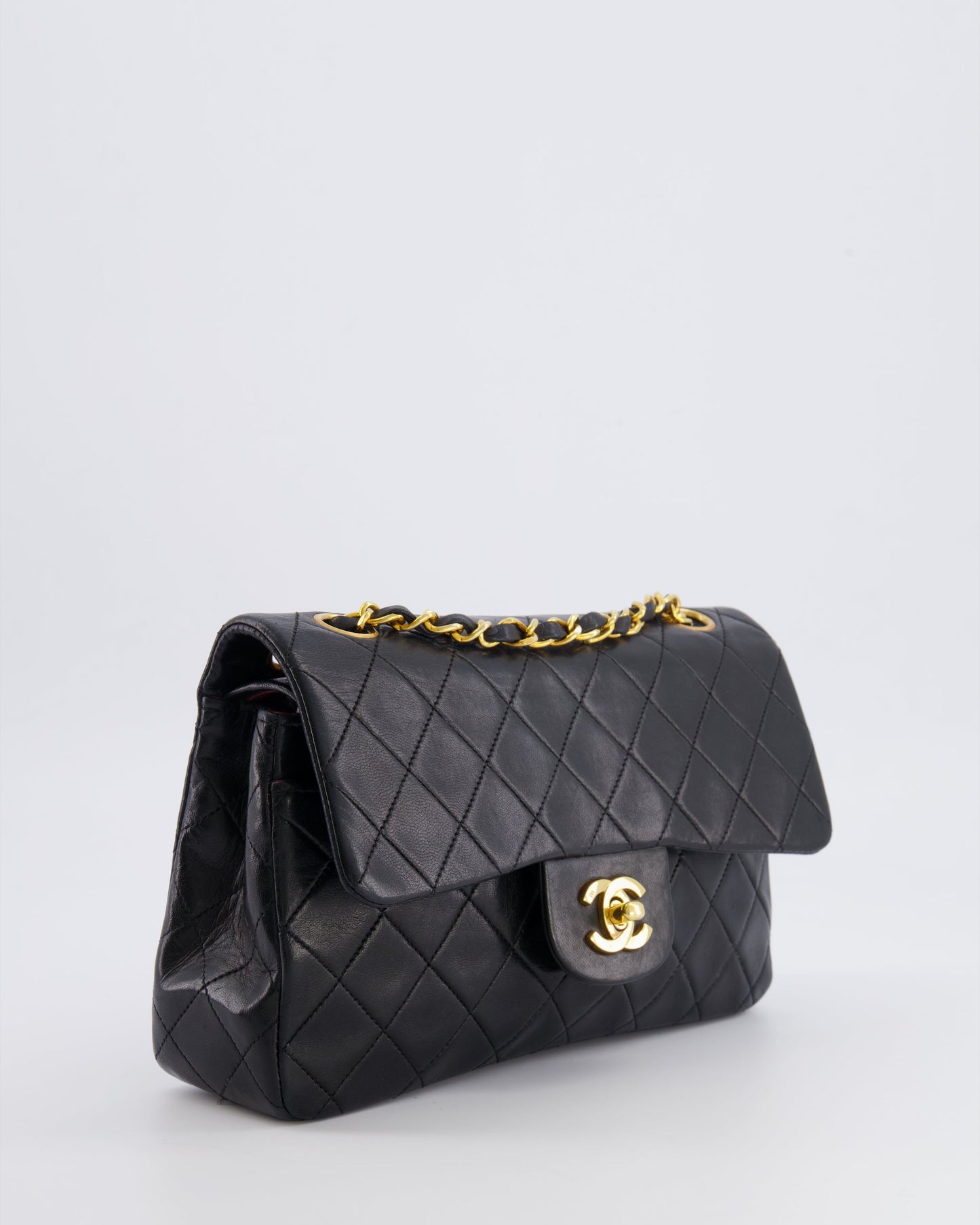 Chanel   Black Small Classic Double Flap Bag in Lambskin Leather with 24k Gold Hardware