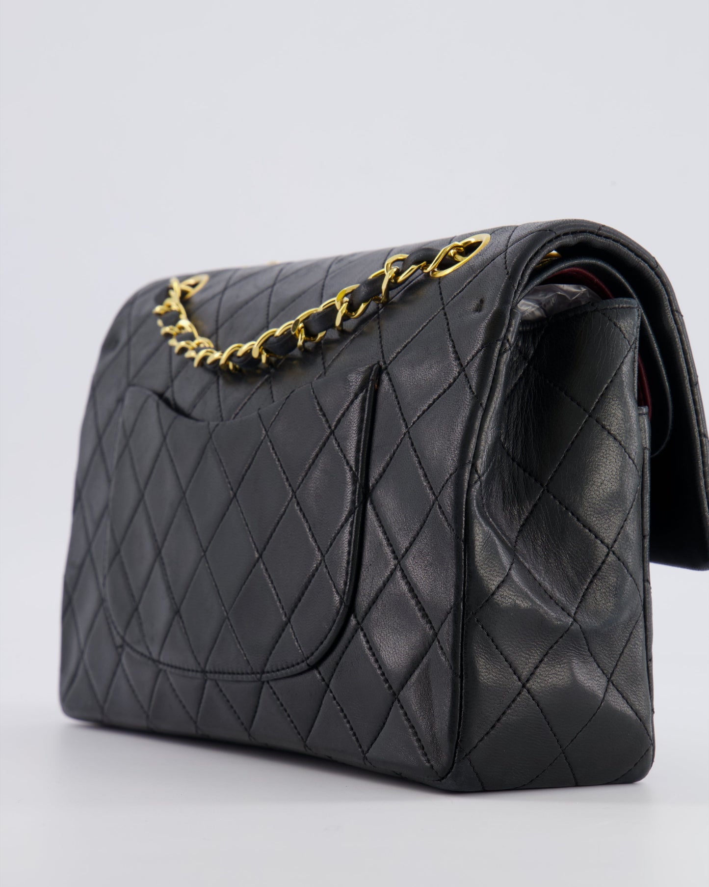 Chanel   Black Medium Classic Double Flap Bag in Lambskin Leather with 24K Gold Hardware