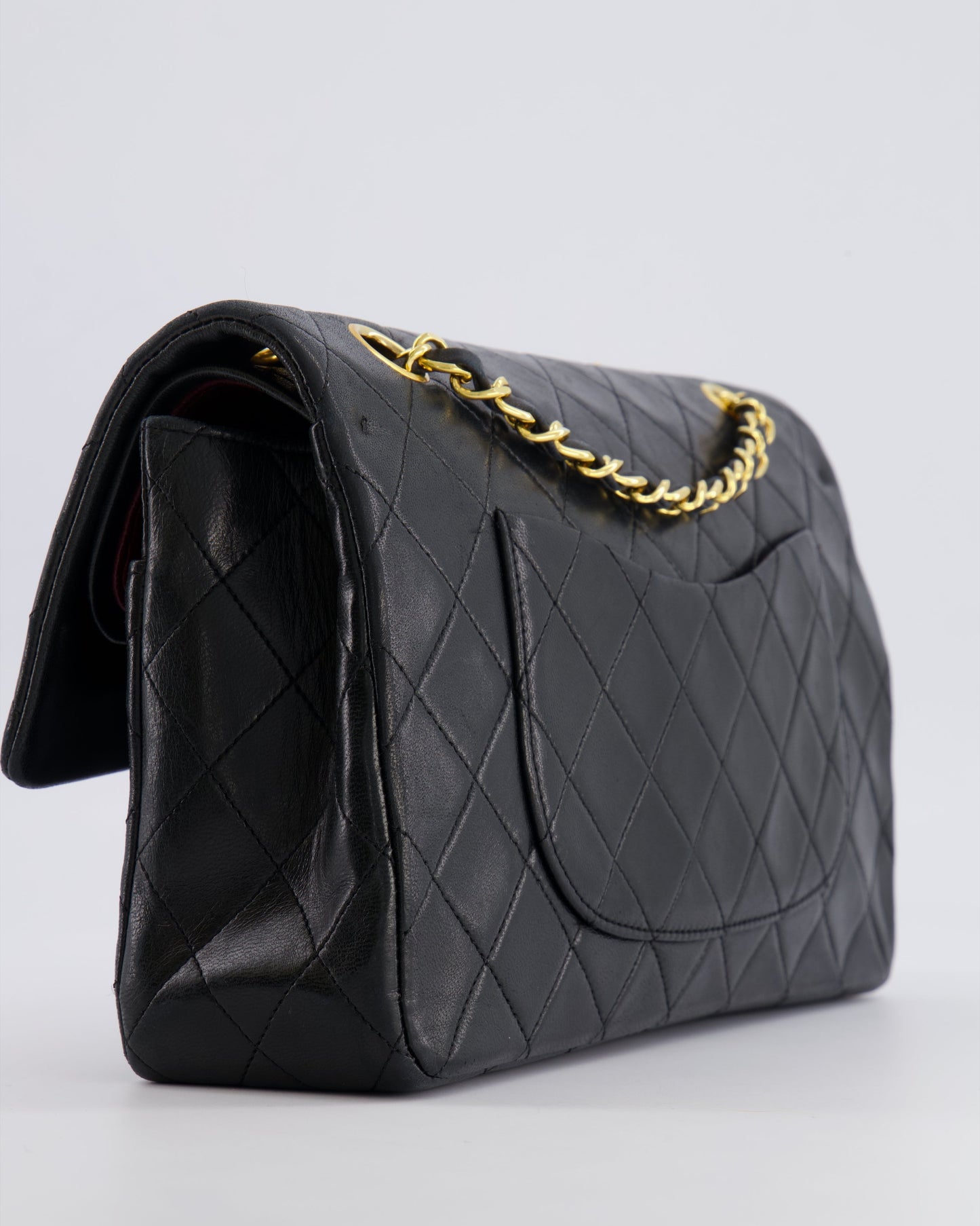 Chanel   Black Medium Classic Double Flap Bag in Lambskin Leather with 24K Gold Hardware