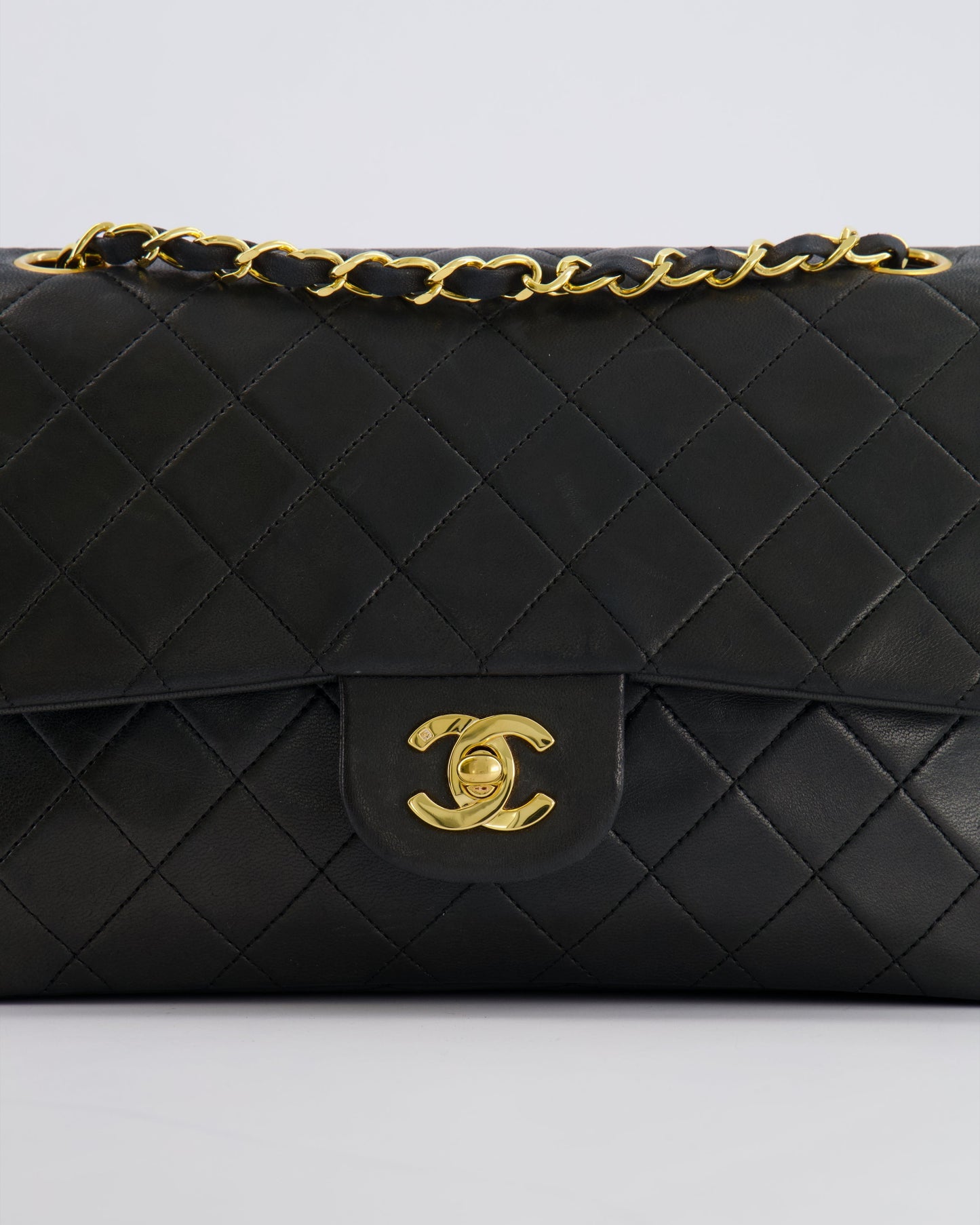 Chanel   Black Medium Classic Double Flap Bag in Lambskin Leather with 24K Gold Hardware