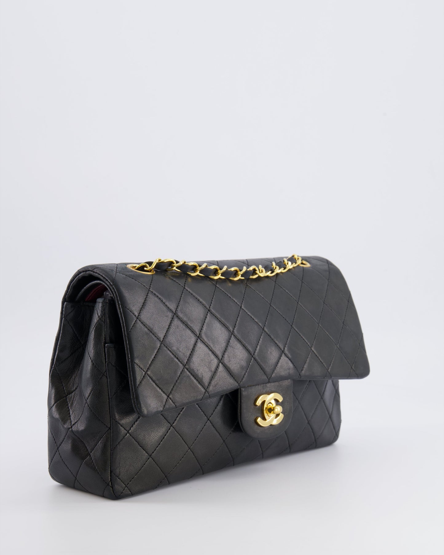 Chanel   Black Medium Classic Double Flap Bag in Lambskin Leather with 24K Gold Hardware