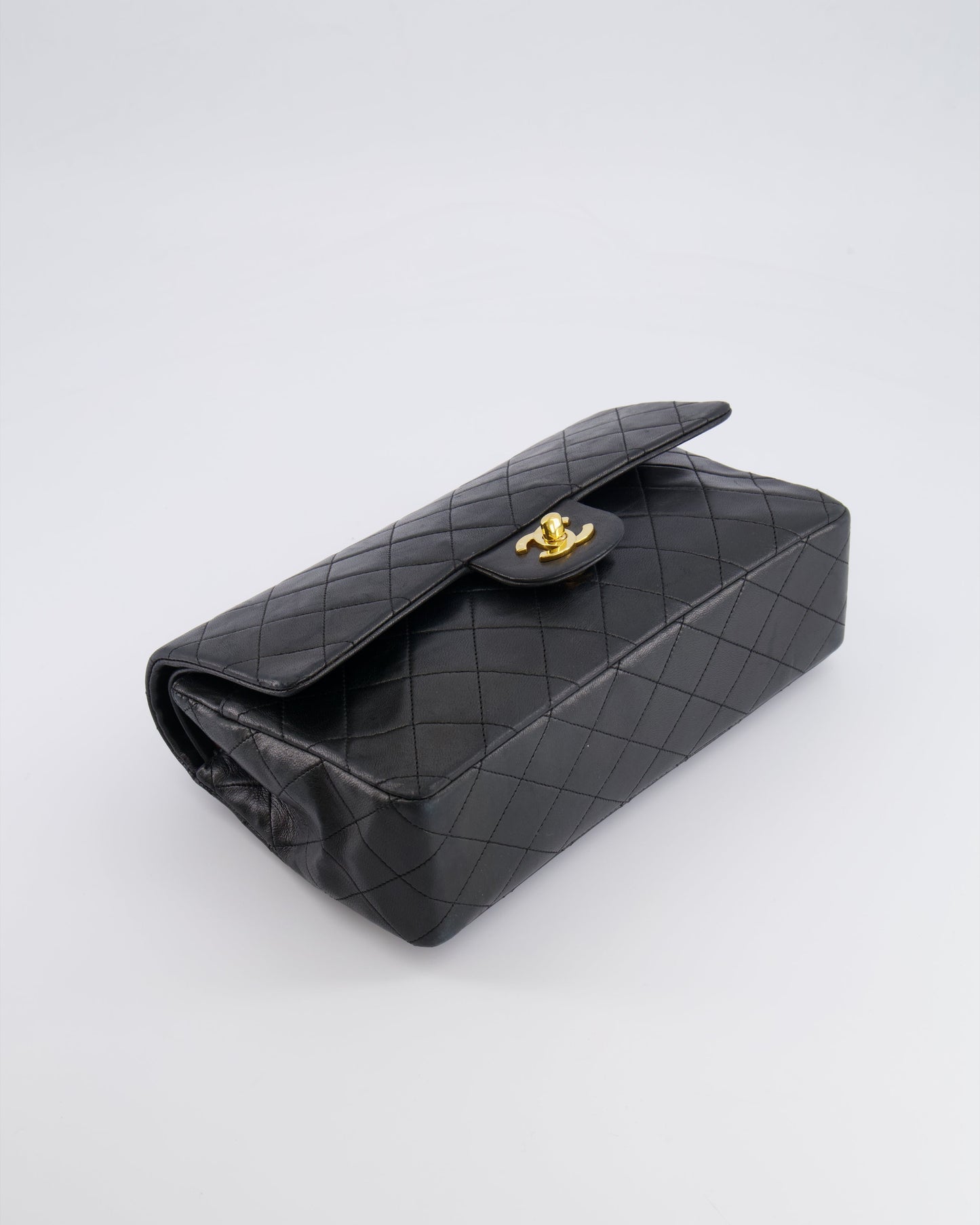 Chanel   Black Medium Classic Double Flap Bag in Lambskin Leather with 24K Gold Hardware