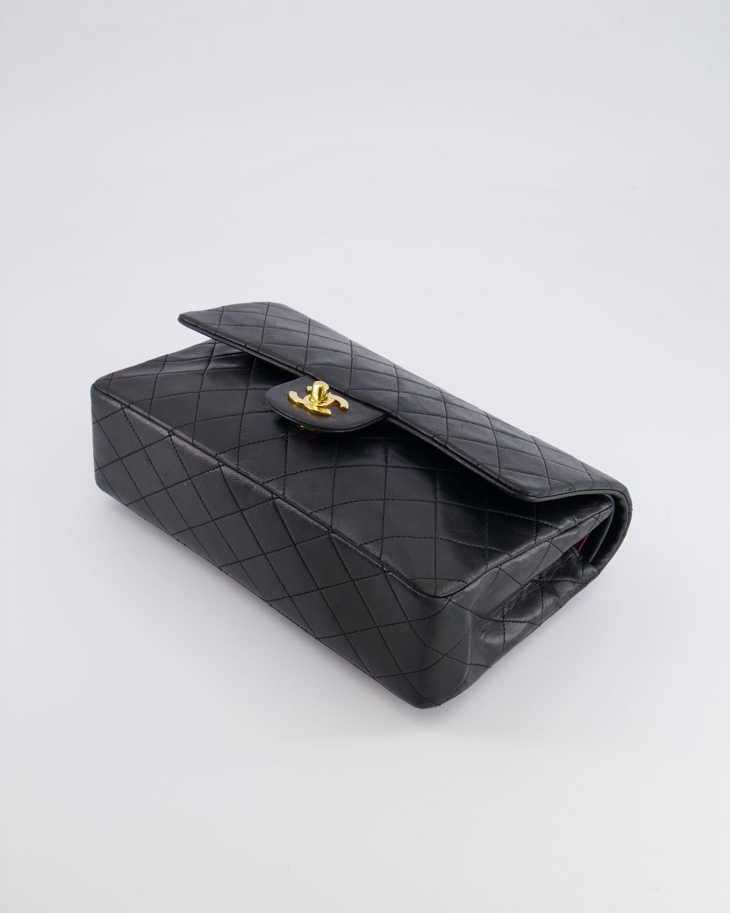 Chanel   Black Medium Classic Double Flap Bag in Lambskin Leather with 24K Gold Hardware