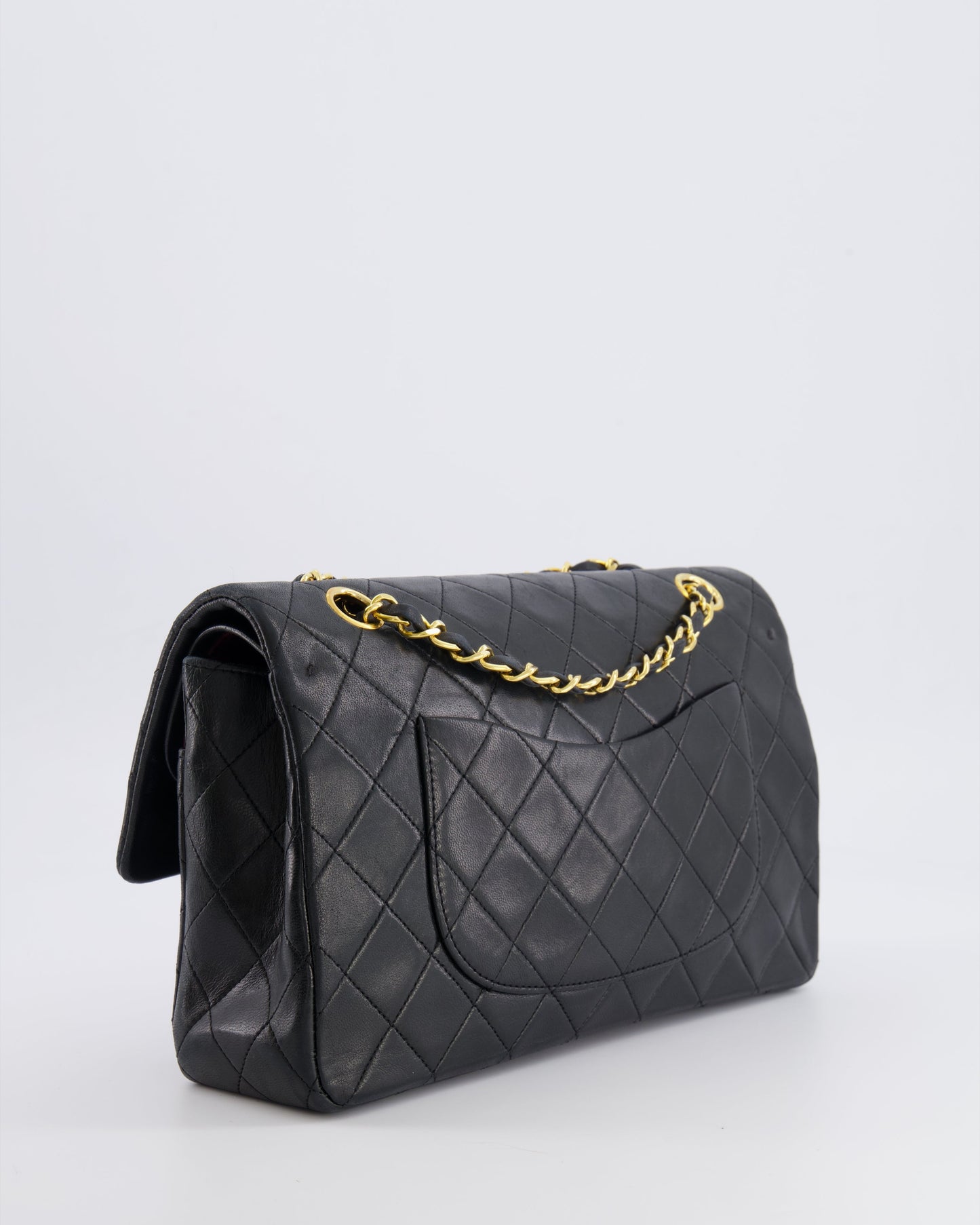 Chanel   Black Medium Classic Double Flap Bag in Lambskin Leather with 24K Gold Hardware