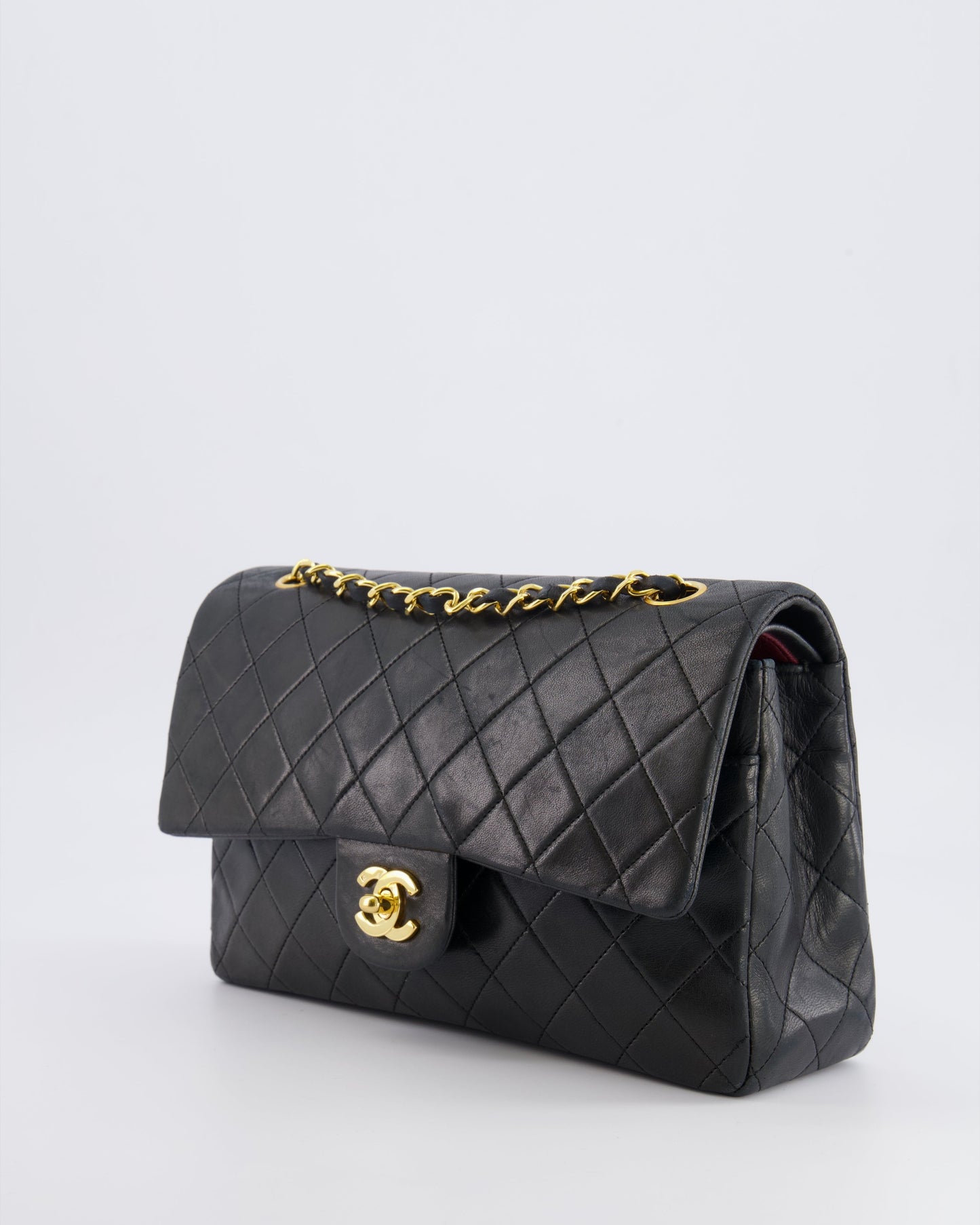 Chanel   Black Medium Classic Double Flap Bag in Lambskin Leather with 24K Gold Hardware
