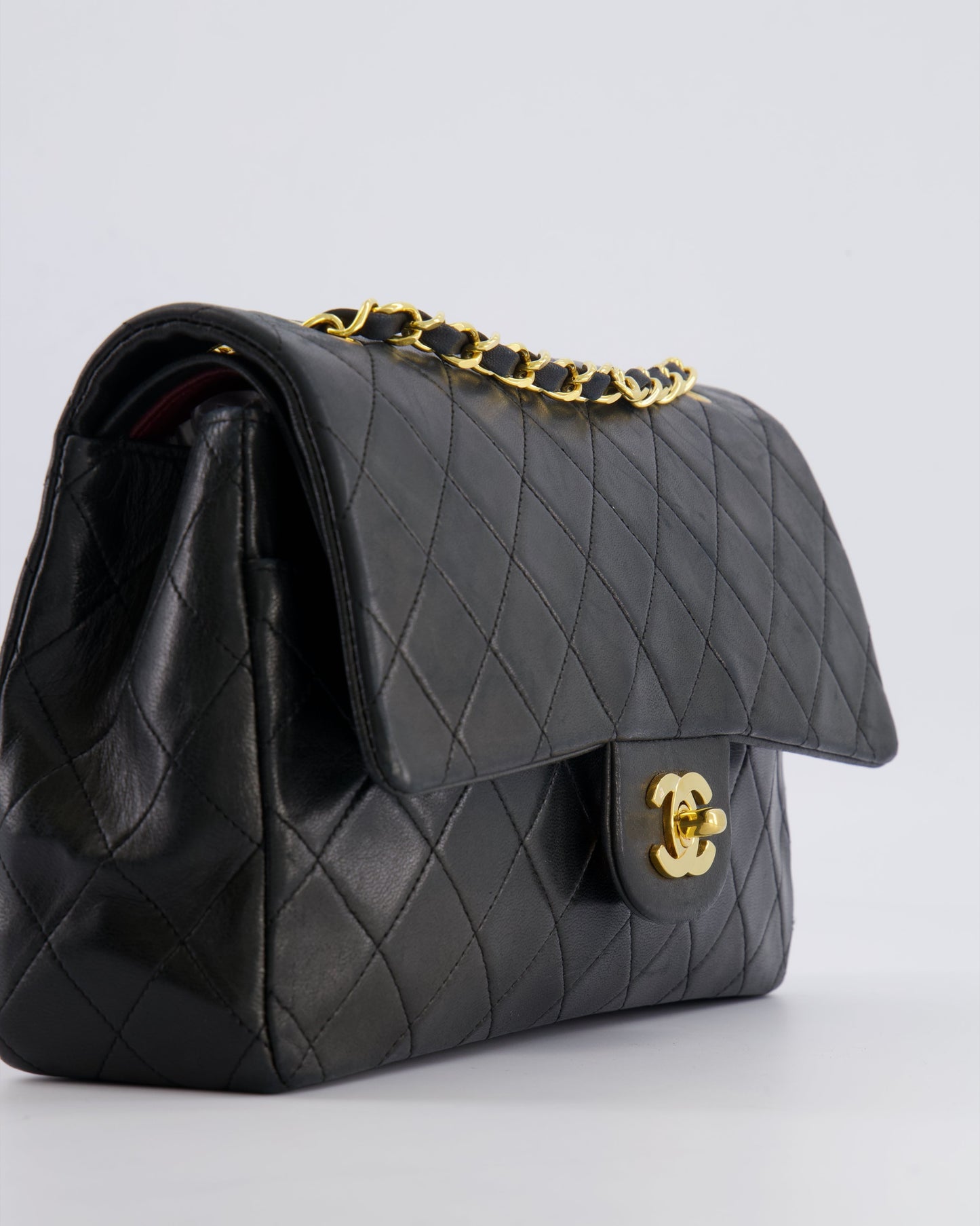 Chanel   Black Medium Classic Double Flap Bag in Lambskin Leather with 24K Gold Hardware