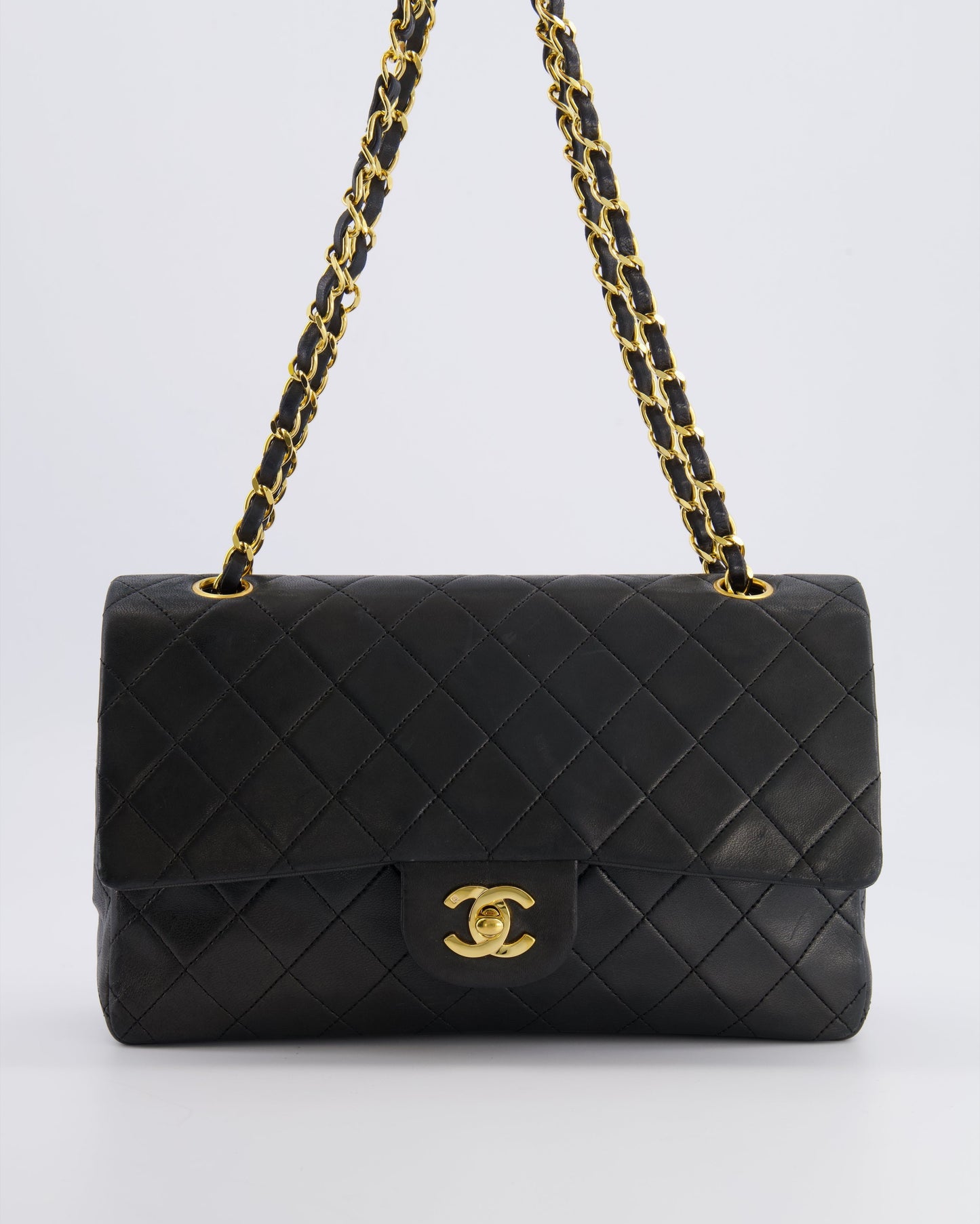 Chanel   Black Medium Classic Double Flap Bag in Lambskin Leather with 24K Gold Hardware