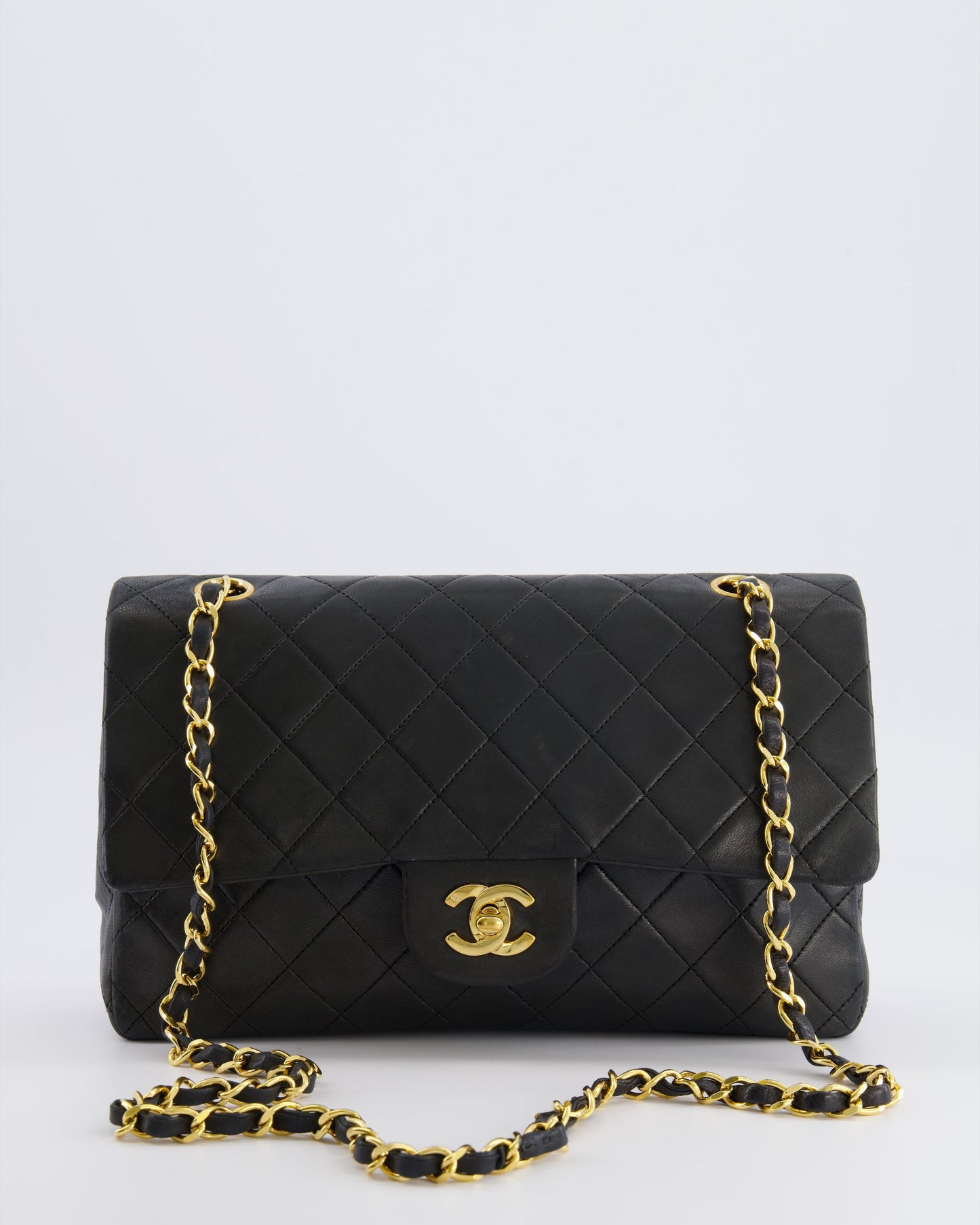 Chanel   Black Medium Classic Double Flap Bag in Lambskin Leather with 24K Gold Hardware